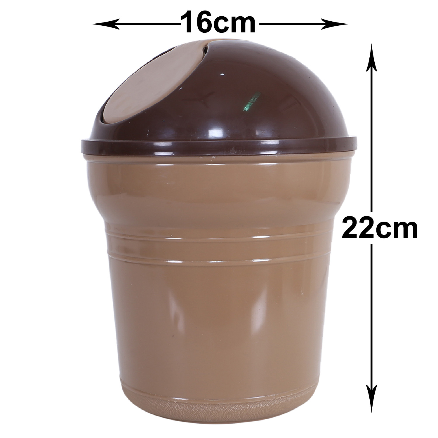 Kuber Industries Table Dustbin|Durable Plastic Small Desktop Garbage Bin with Swing-Lid|Countertop Trash Can For Study Table, Office, 3 Ltr, (Brown)