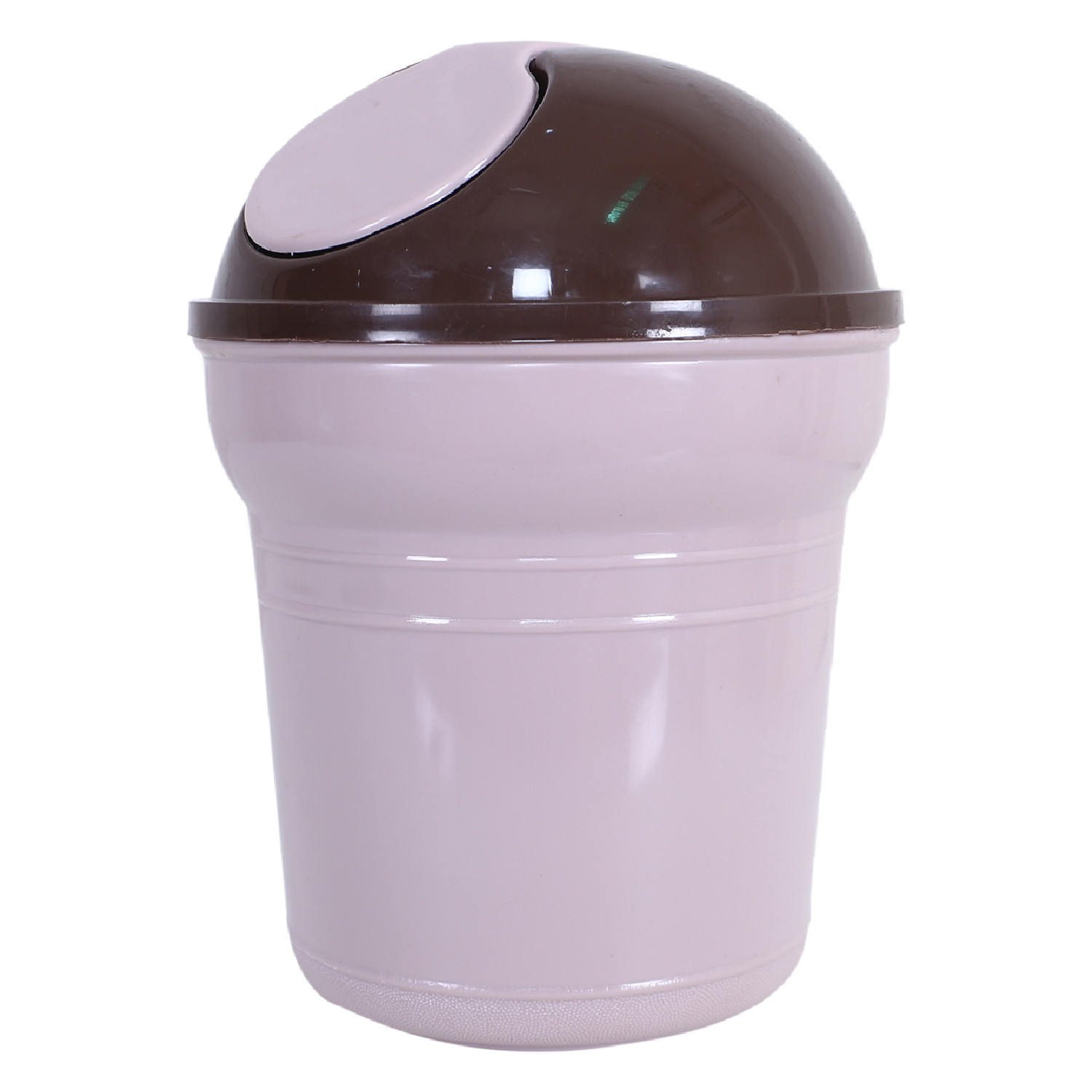 Kuber Industries Table Dustbin|Durable Plastic Small Desktop Garbage Bin with Swing-Lid|Countertop Trash Can For Study Table, Office, 3 Ltr, (Peach)