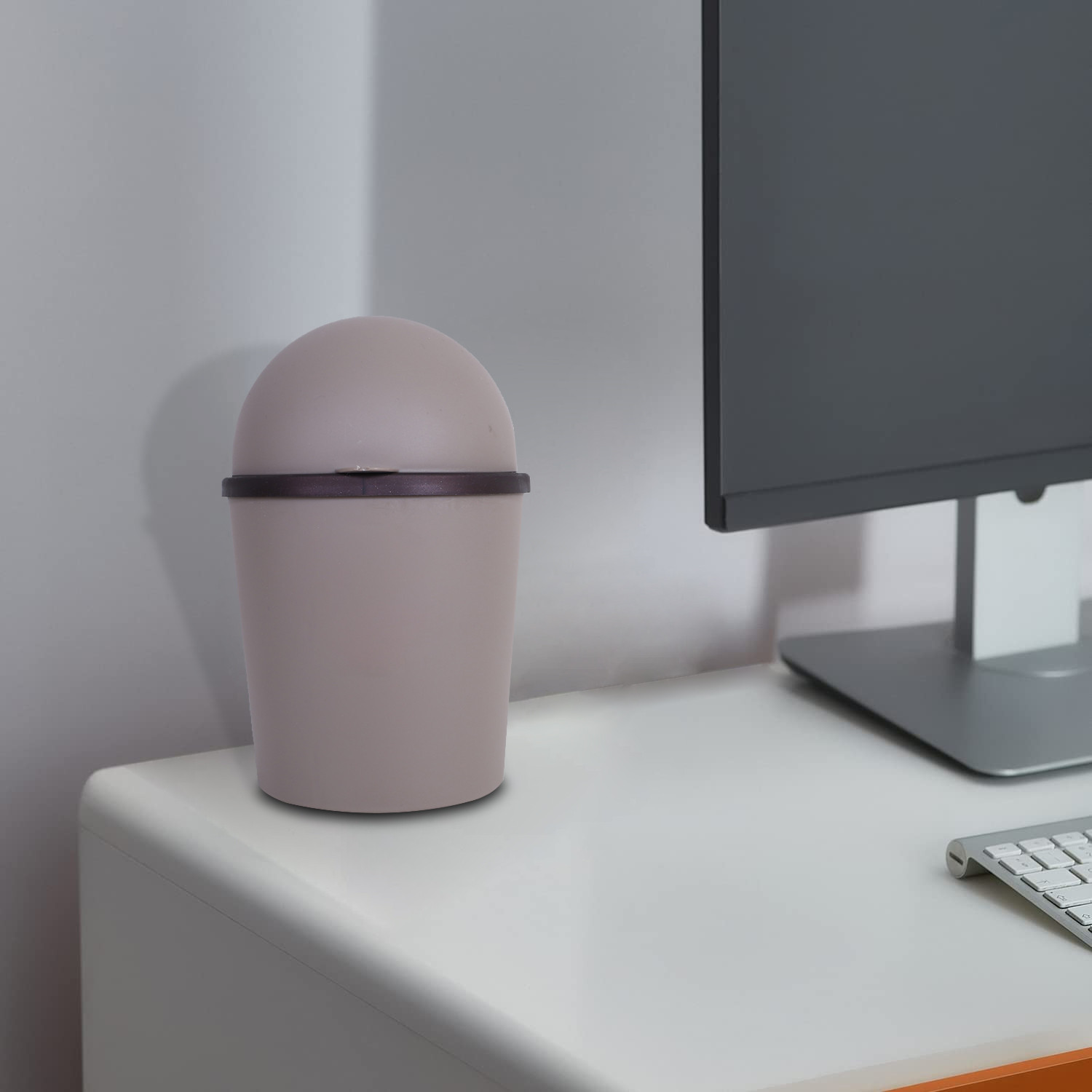 Kuber Industries Table Dustbin|Plastic Swinging Lid Waste Storage Garbage Bin|Desktop Trash Can For Study Table, Office(Coffee)