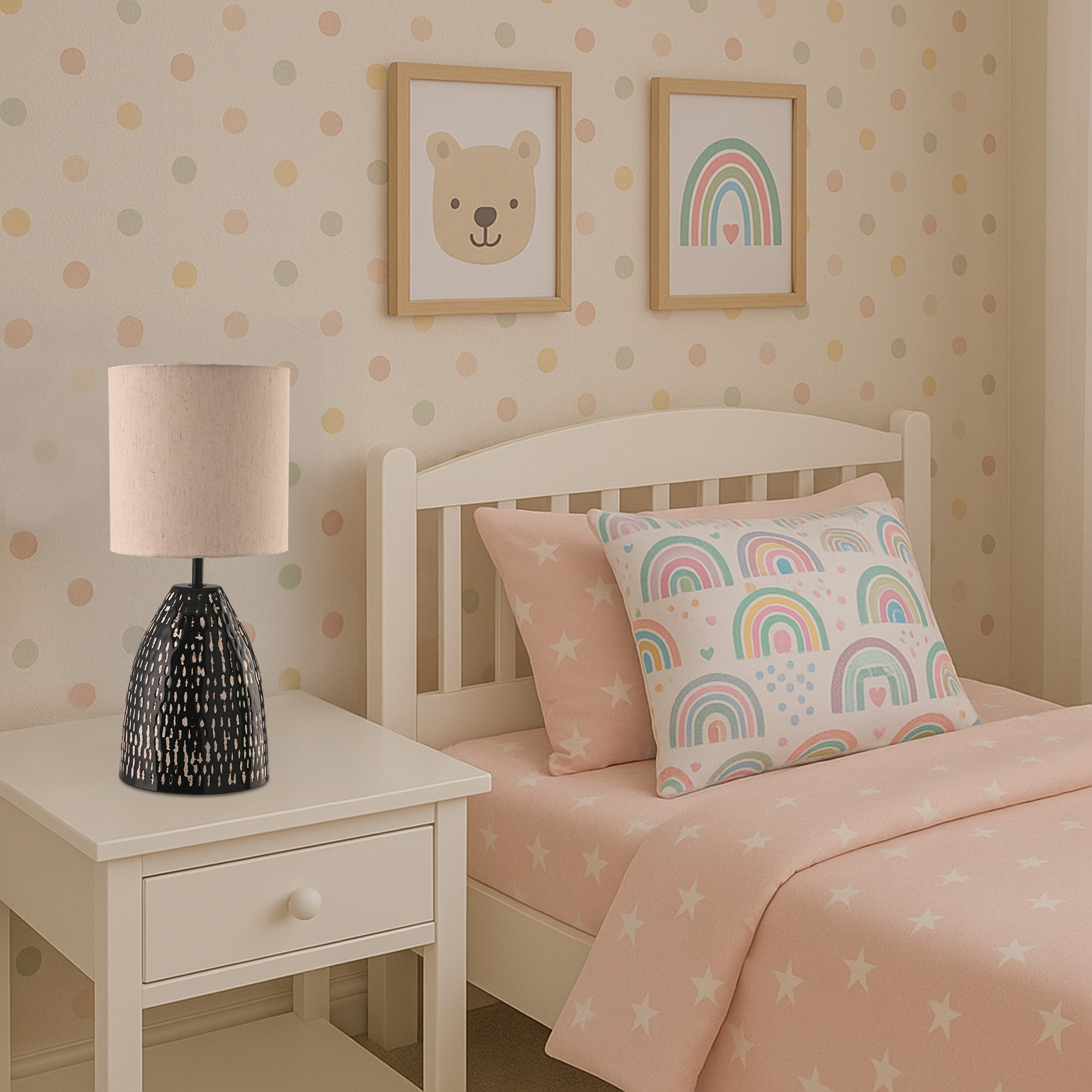 Kuber Industries Table Lamp for Bedroom  Home Dcor Nightstand  Bedside Table Lamp for Room Decoration  Desk Light Lamp Home Decoration Items for Living Room  Solid Cream  Black