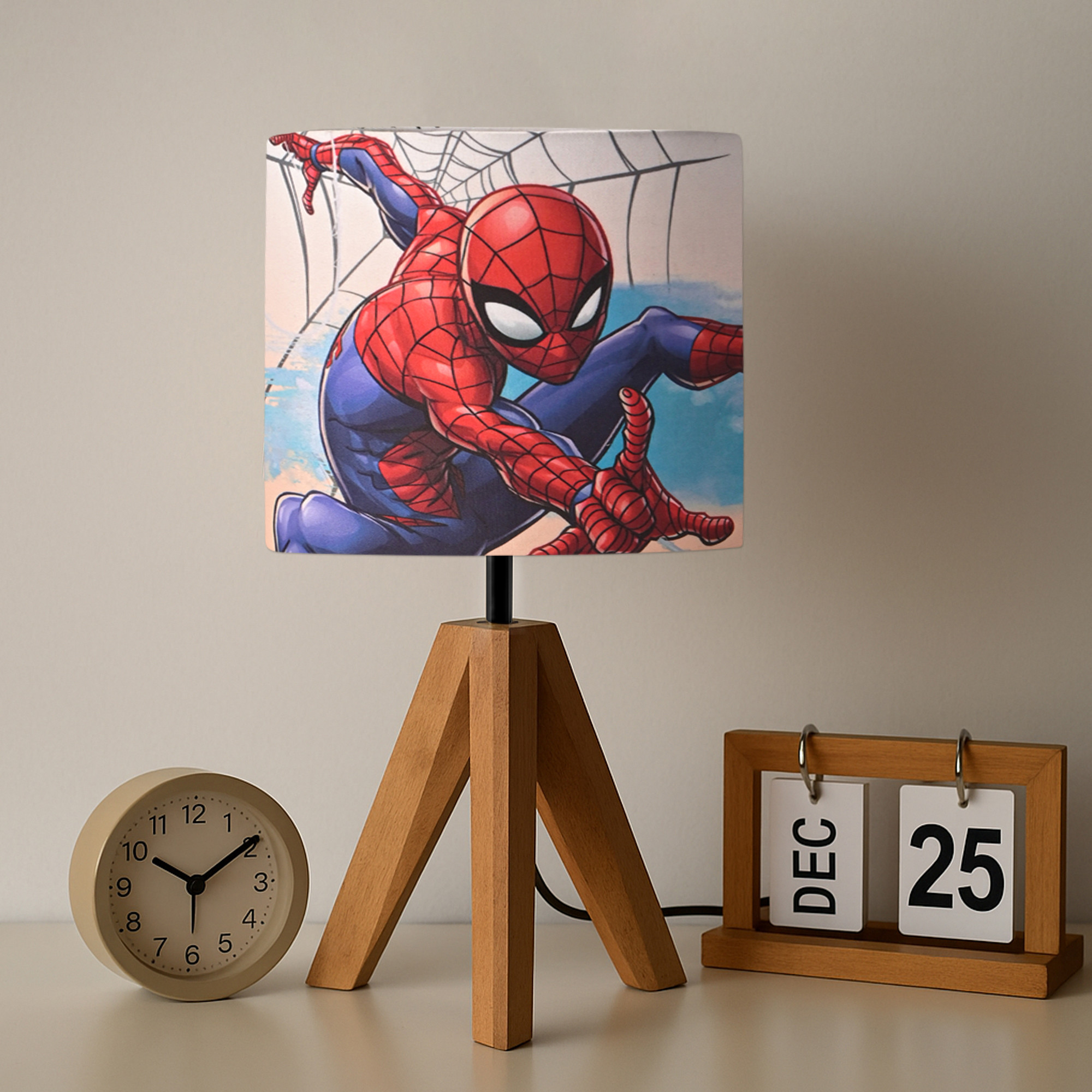 Kuber Industries Table Lamp for Bedroom  Home Dcor Nightstand  Bedside Table Lamp for Room Decoration  Desk Light Lamp Home Decoration Items for Living Room  Marvel Spider-Man  White