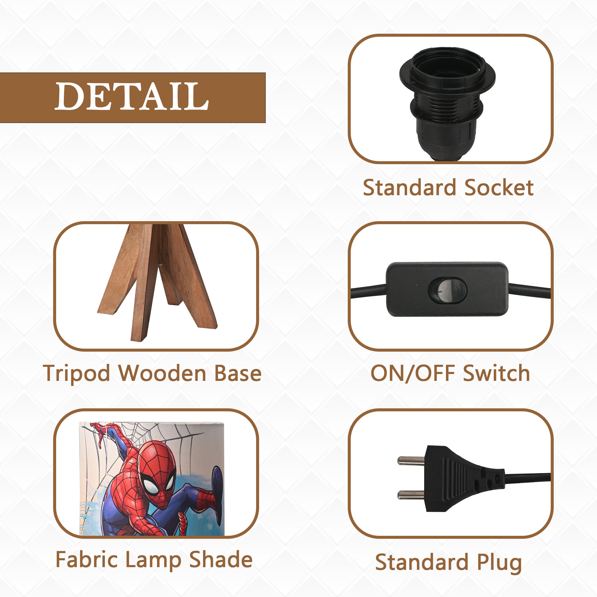 Kuber Industries Table Lamp for Bedroom  Home Dcor Nightstand  Bedside Table Lamp for Room Decoration  Desk Light Lamp Home Decoration Items for Living Room  Marvel Spider-Man  White