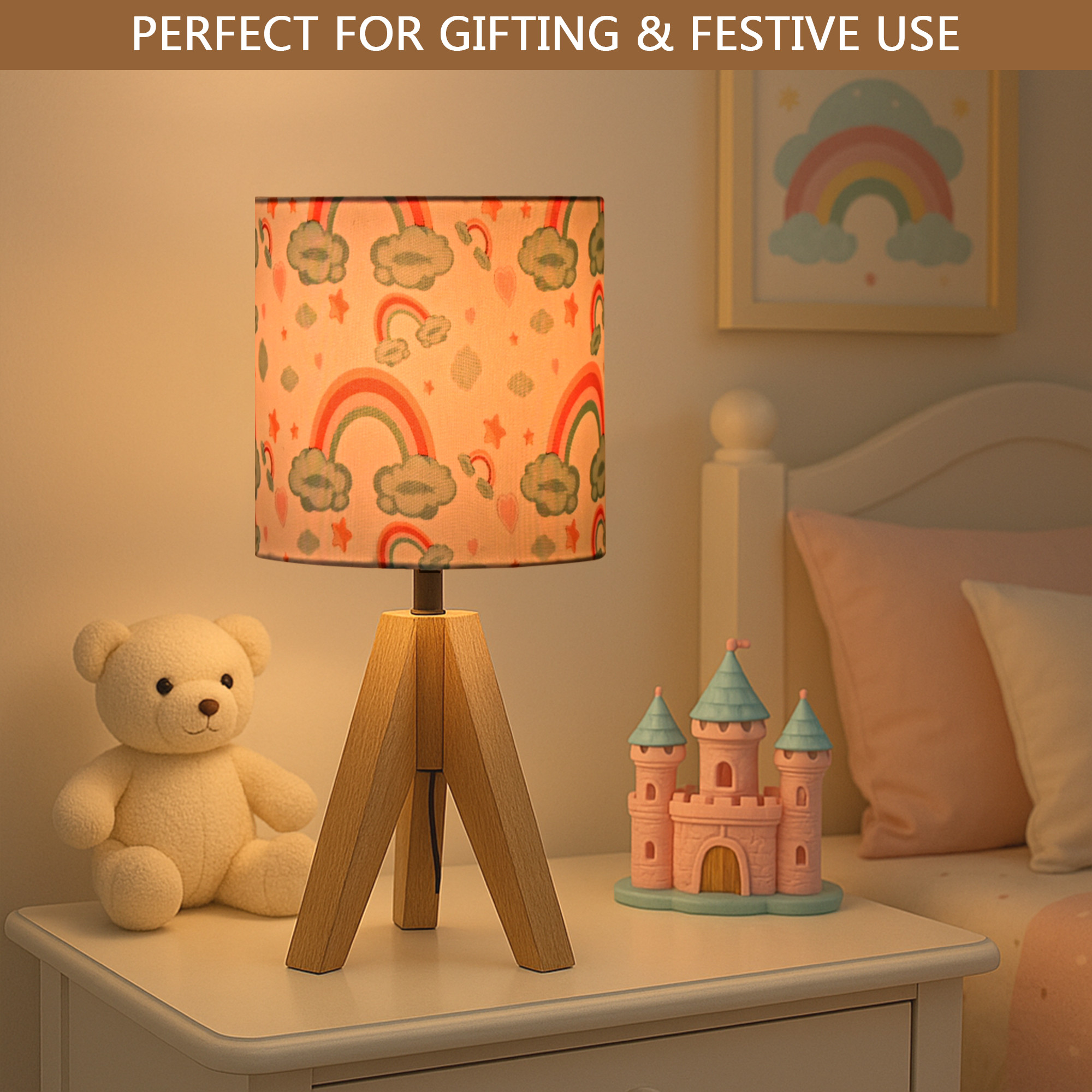 Kuber Industries Table Lamp for Bedroom  Home Dcor Nightstand  Bedside Table Lamp for Room Decoration  Desk Light Lamp Home Decoration Items for Living Room  Rainbow Clouds