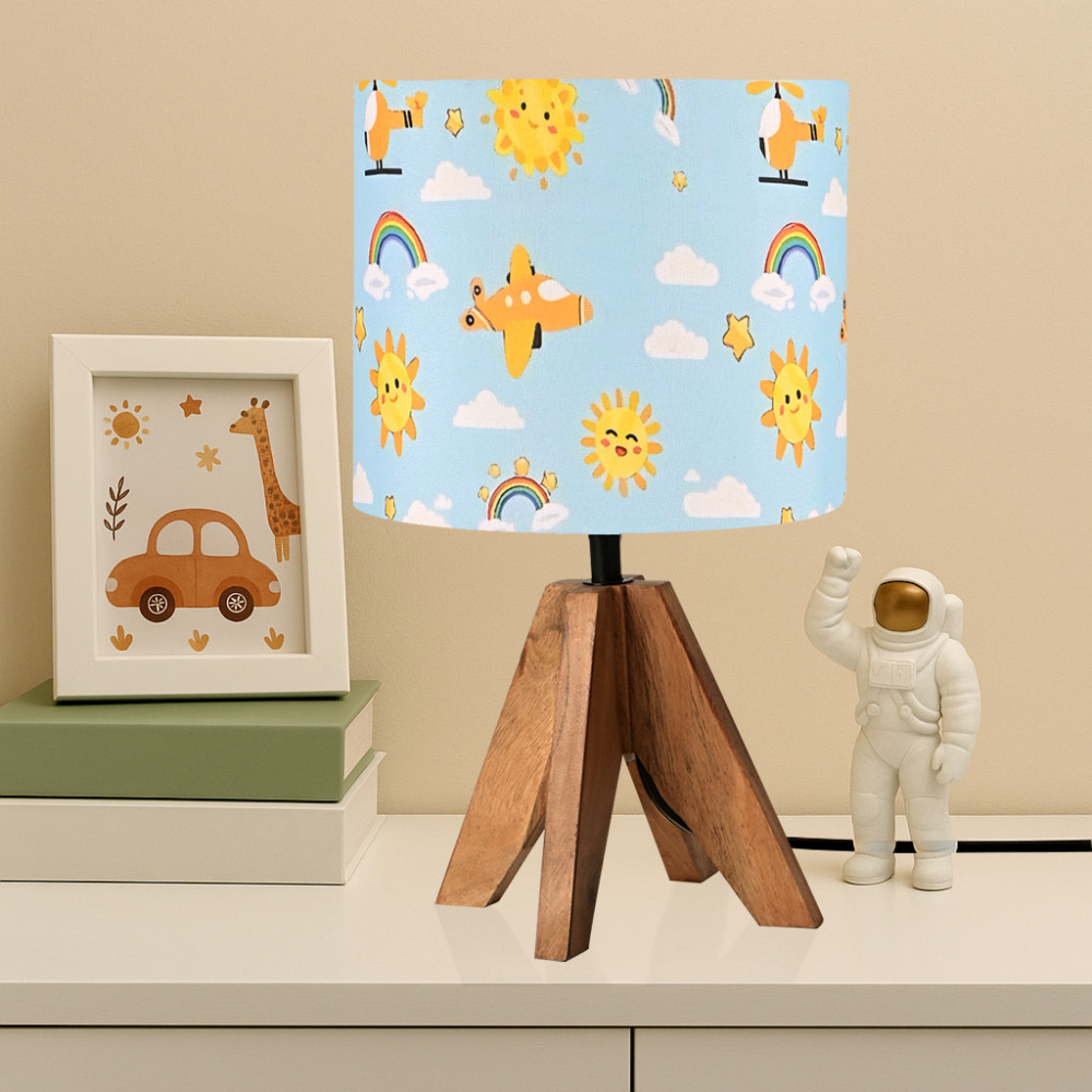 Image of Kuber Industries Table Lamp for Bedroom | Home Décor Nightstand / Bedside Table Lamp for Room Decoration | Desk Light Lamp Home Decoration Items for Living Room | Blue Yellow Sun