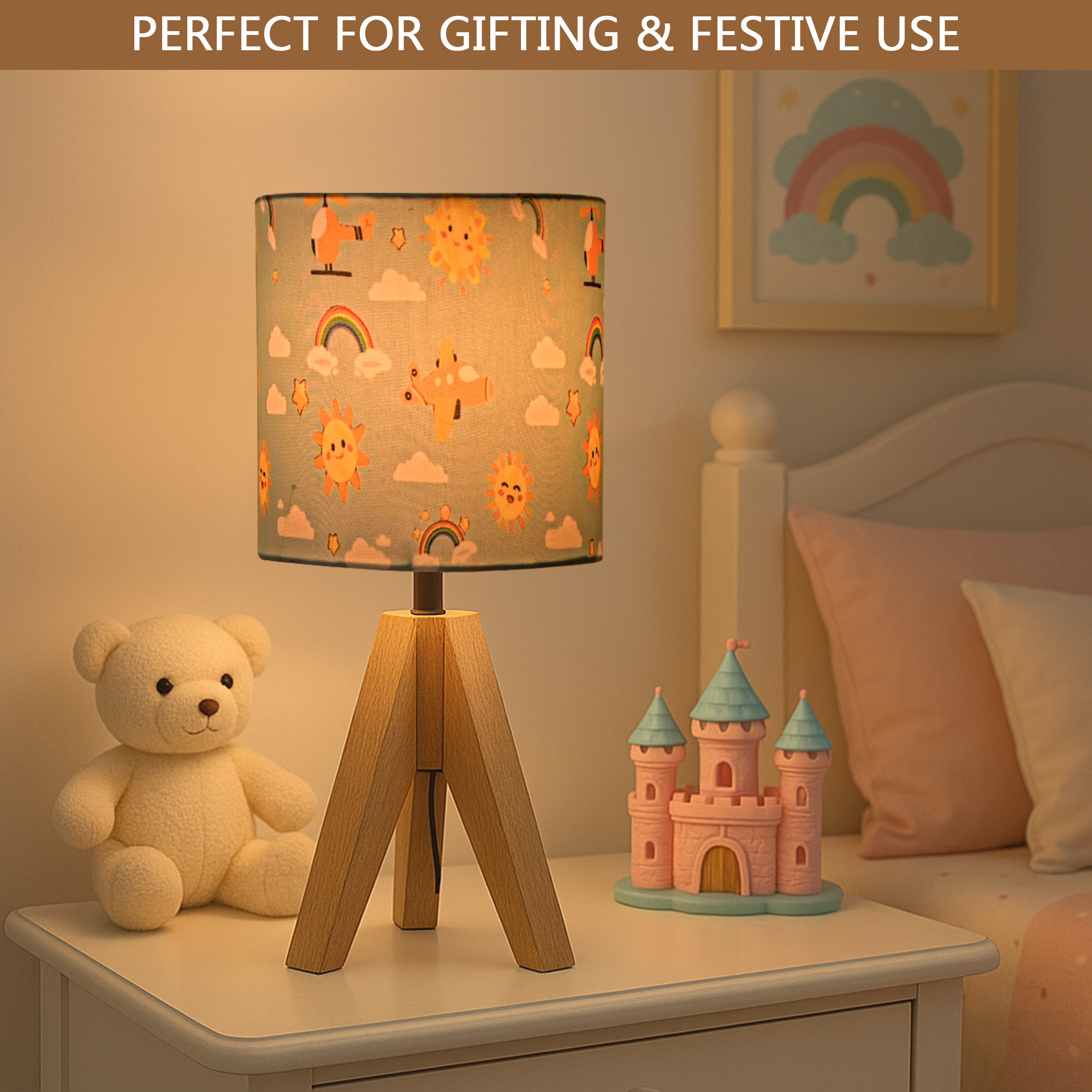 Kuber Industries Table Lamp for Bedroom  Home Dcor Nightstand  Bedside Table Lamp for Room Decoration  Desk Light Lamp Home Decoration Items for Living Room  Blue Yellow Sun