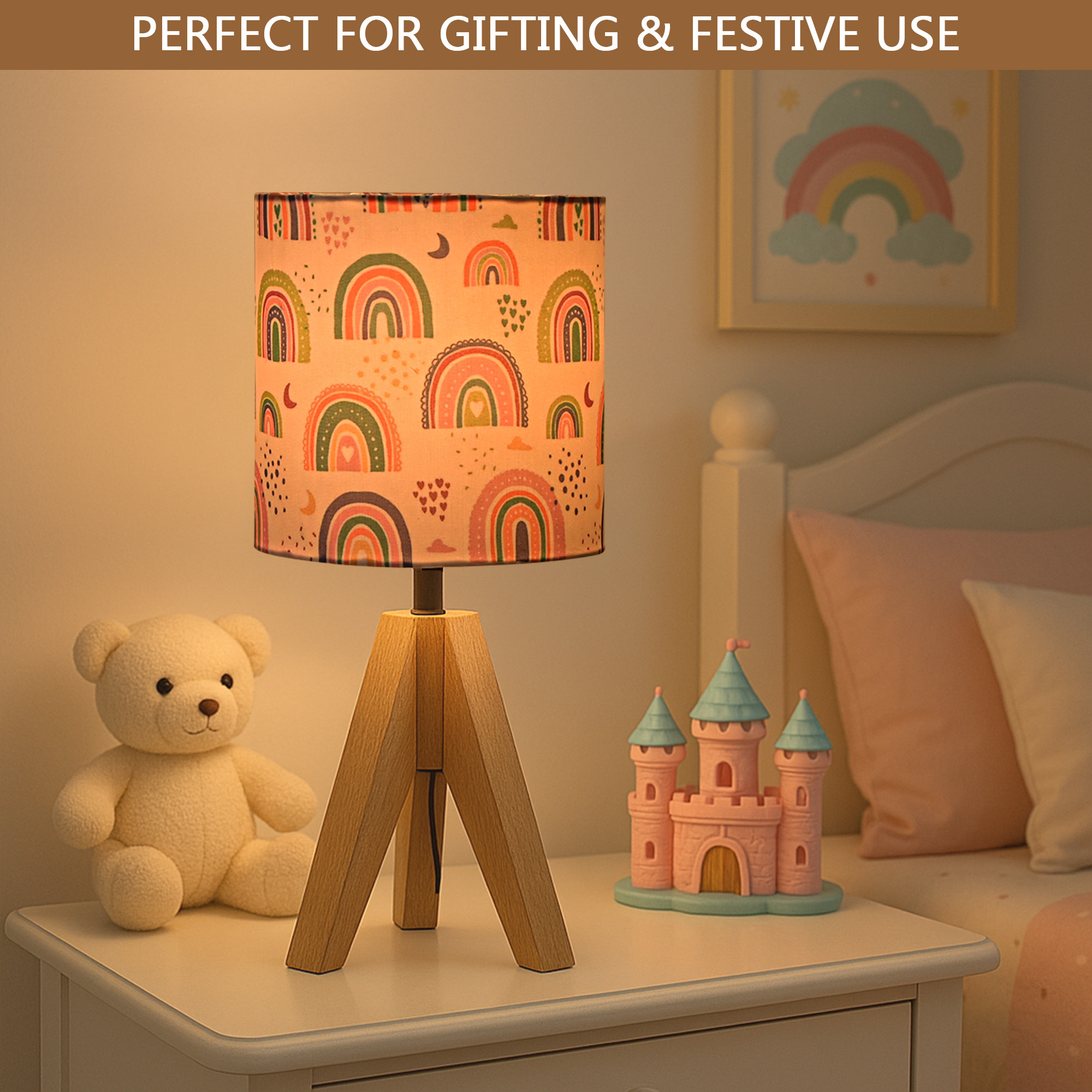 Kuber Industries Table Lamp for Bedroom  Home Dcor Nightstand  Bedside Table Lamp for Room Decoration  Desk Light Lamp Home Decoration Items for Living Room  Rainbow Moon