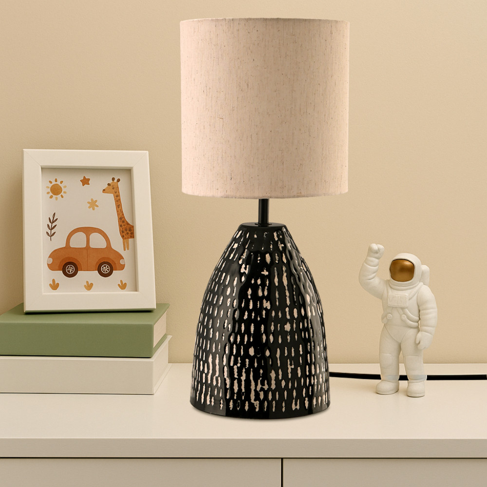 Kuber Industries Table Lamp for Bedroom | Home Décor Nightstand / Bedside Table Lamp for Room Decoration | Desk Light Lamp Home Decoration Items for Living Room | Solid Cream &amp; Black