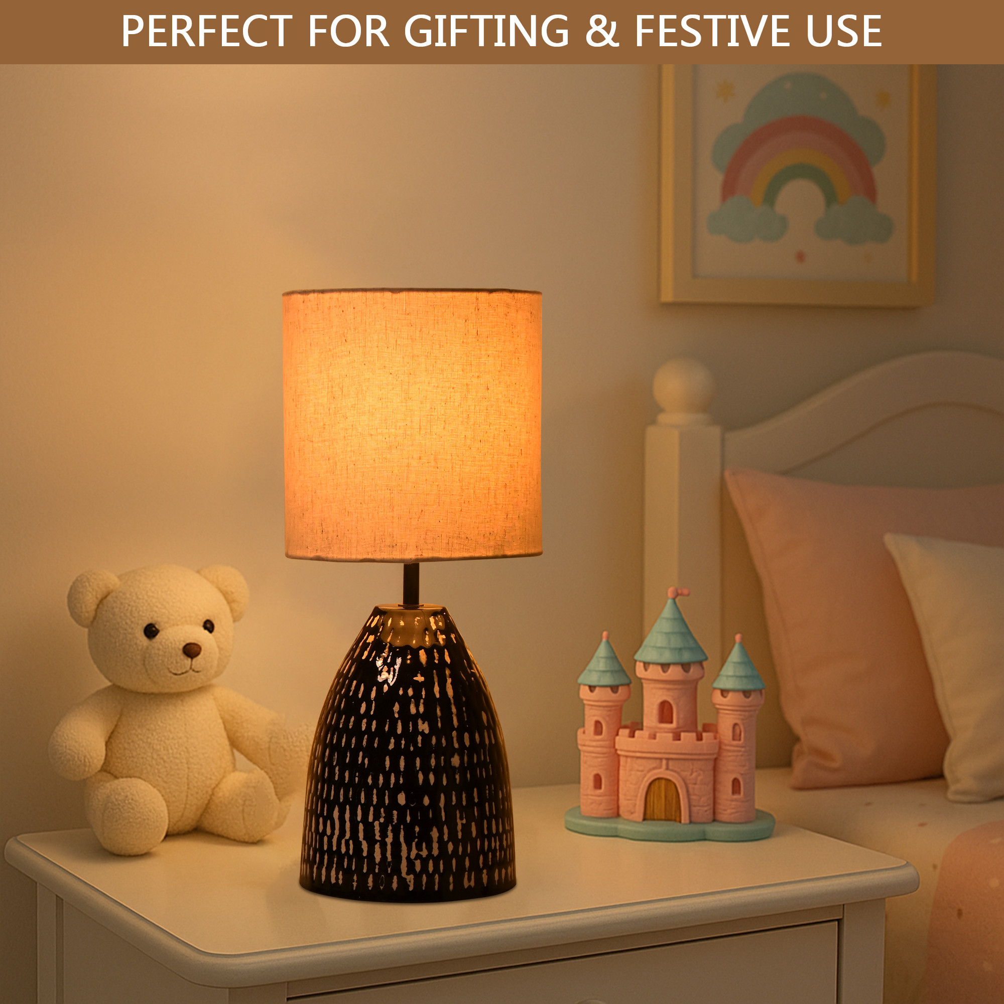 Kuber Industries Table Lamp for Bedroom  Home Dcor Nightstand  Bedside Table Lamp for Room Decoration  Desk Light Lamp Home Decoration Items for Living Room  Solid Cream  Black