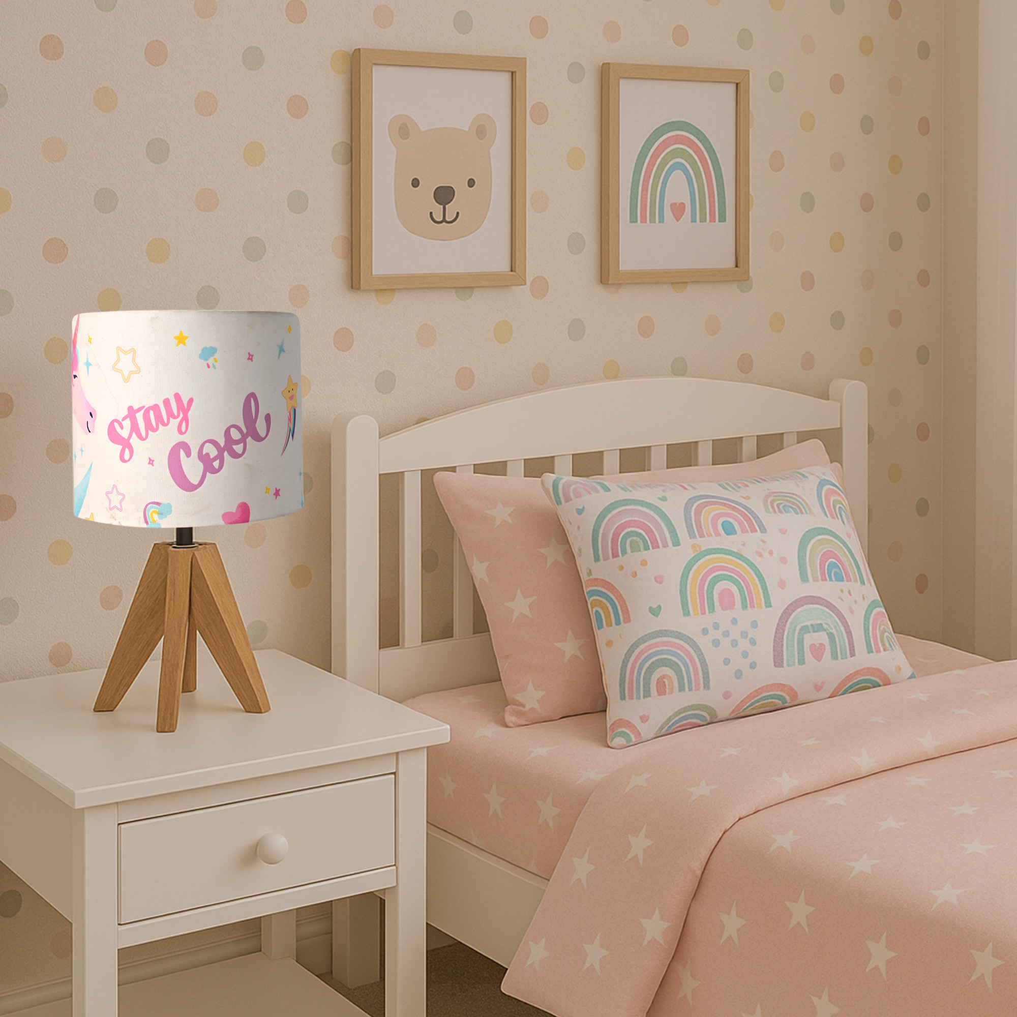 Kuber Industries Table Lamp for Bedroom  Living Room  Home Decor Bedside Table Lamp for Study Room  Desk Table Night Stand Lamp for Kids  Students  Unicorn Stay Cool  Pink