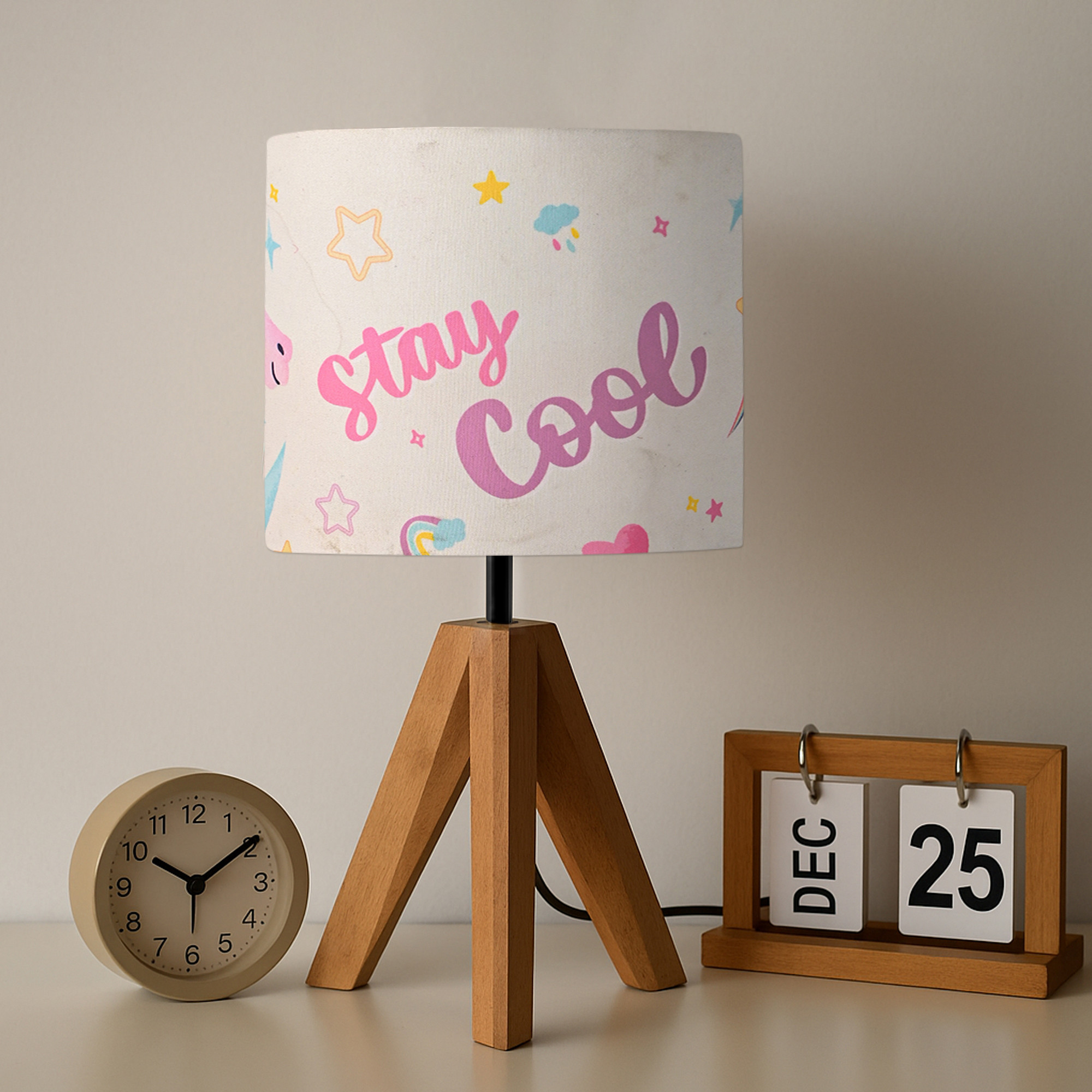 Kuber Industries Table Lamp for Bedroom  Living Room  Home Decor Bedside Table Lamp for Study Room  Desk Table Night Stand Lamp for Kids  Students  Unicorn Stay Cool  Pink