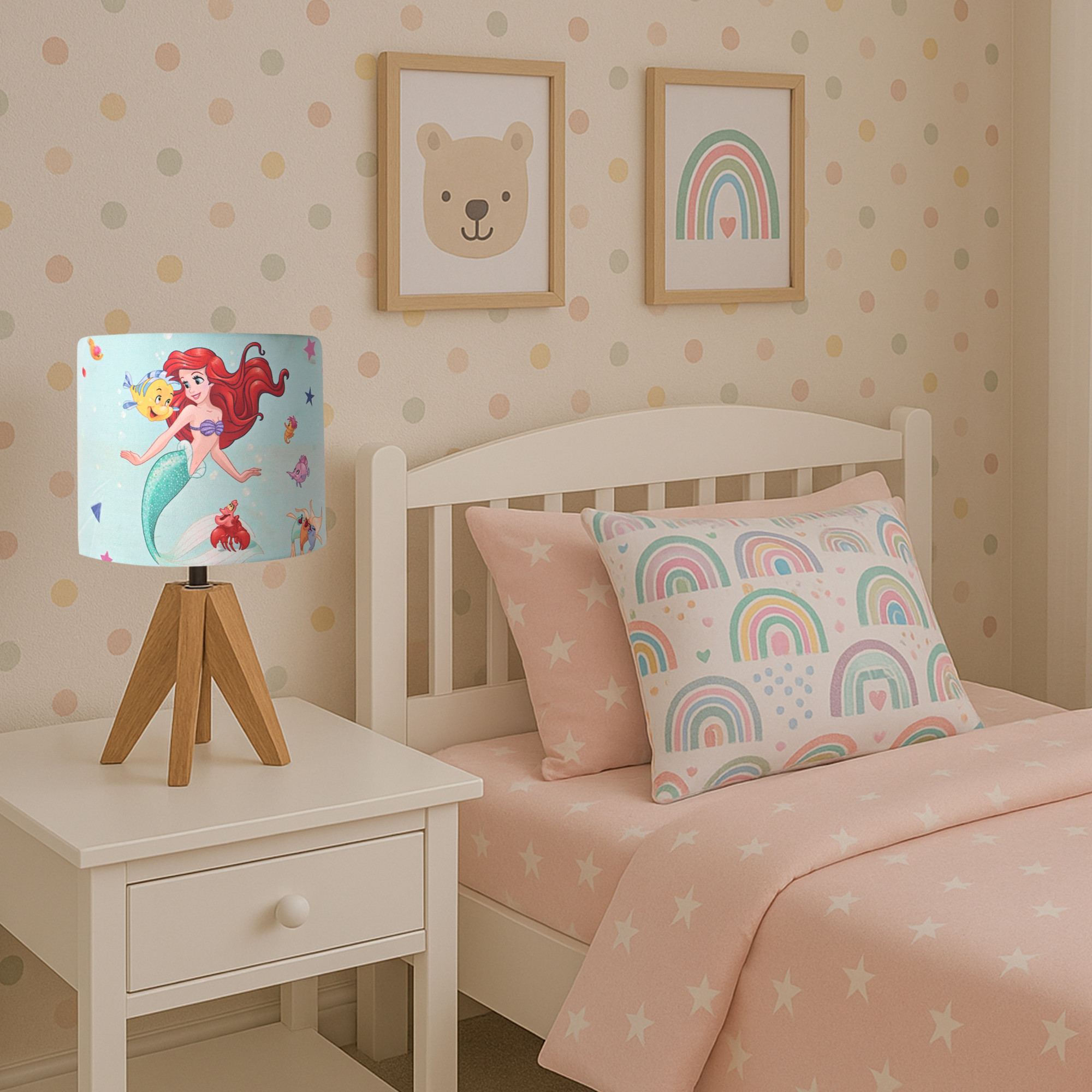 Kuber Industries Table Lamp for Bedroom  Living Room  Home Decor Bedside Table Lamp for Study Room  Desk Table Night Stand Lamp for Kids  Students  Disney Mermaid  Green