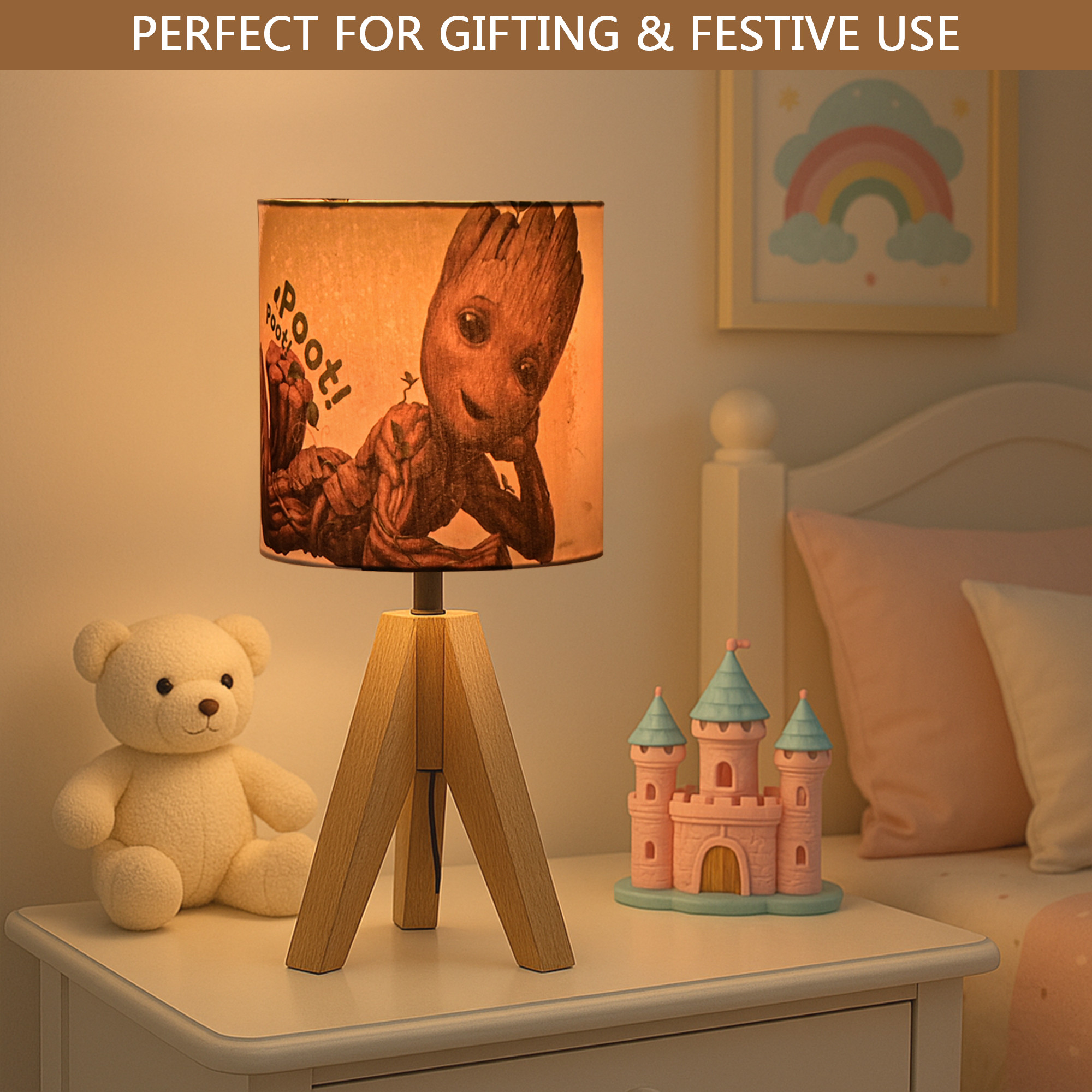 Kuber Industries Table Lamp for Bedroom  Living Room  Home Decor Bedside Table Lamp for Study Room  Desk Table Night Stand Lamp for Kids  Students  Marvel Groot  Green