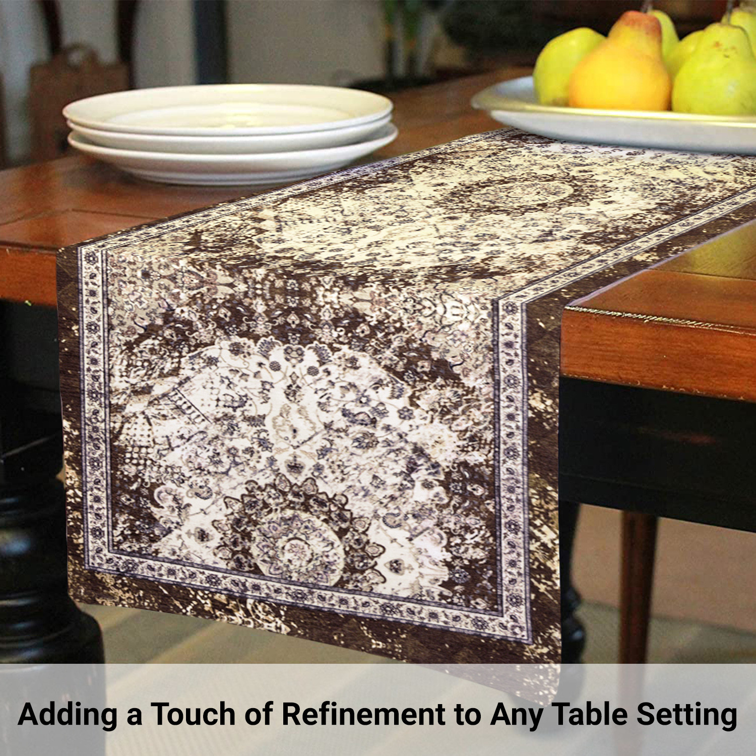 Kuber Industries Table Runner  13x36 Inch  Dining Table Runner  Wedding Table Runner  Table Runner for Family Dinners  Hotels  Coffee Table Runner  Carpet Printed  Brown