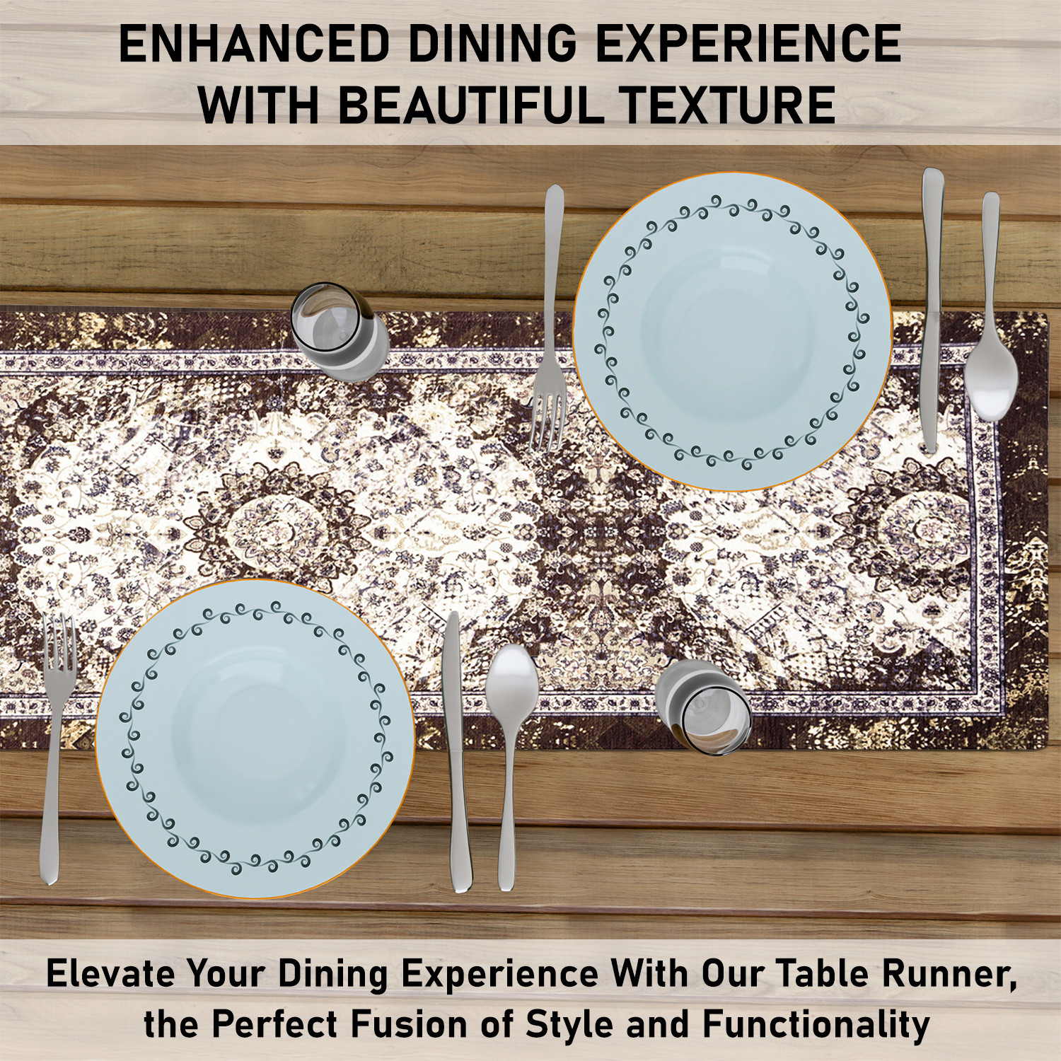 Kuber Industries Table Runner  13x36 Inch  Dining Table Runner  Wedding Table Runner  Table Runner for Family Dinners  Hotels  Coffee Table Runner  Carpet Printed  Brown