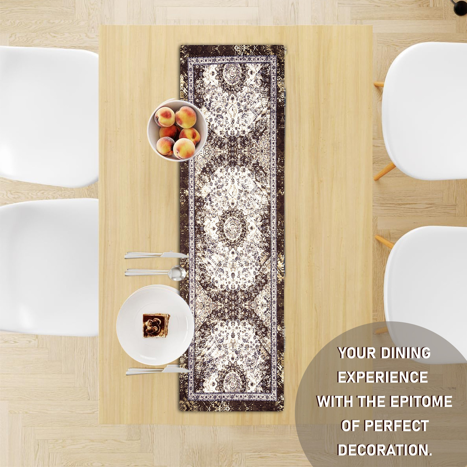 Kuber Industries Table Runner  13x36 Inch  Dining Table Runner  Wedding Table Runner  Table Runner for Family Dinners  Hotels  Coffee Table Runner  Carpet Printed  Brown