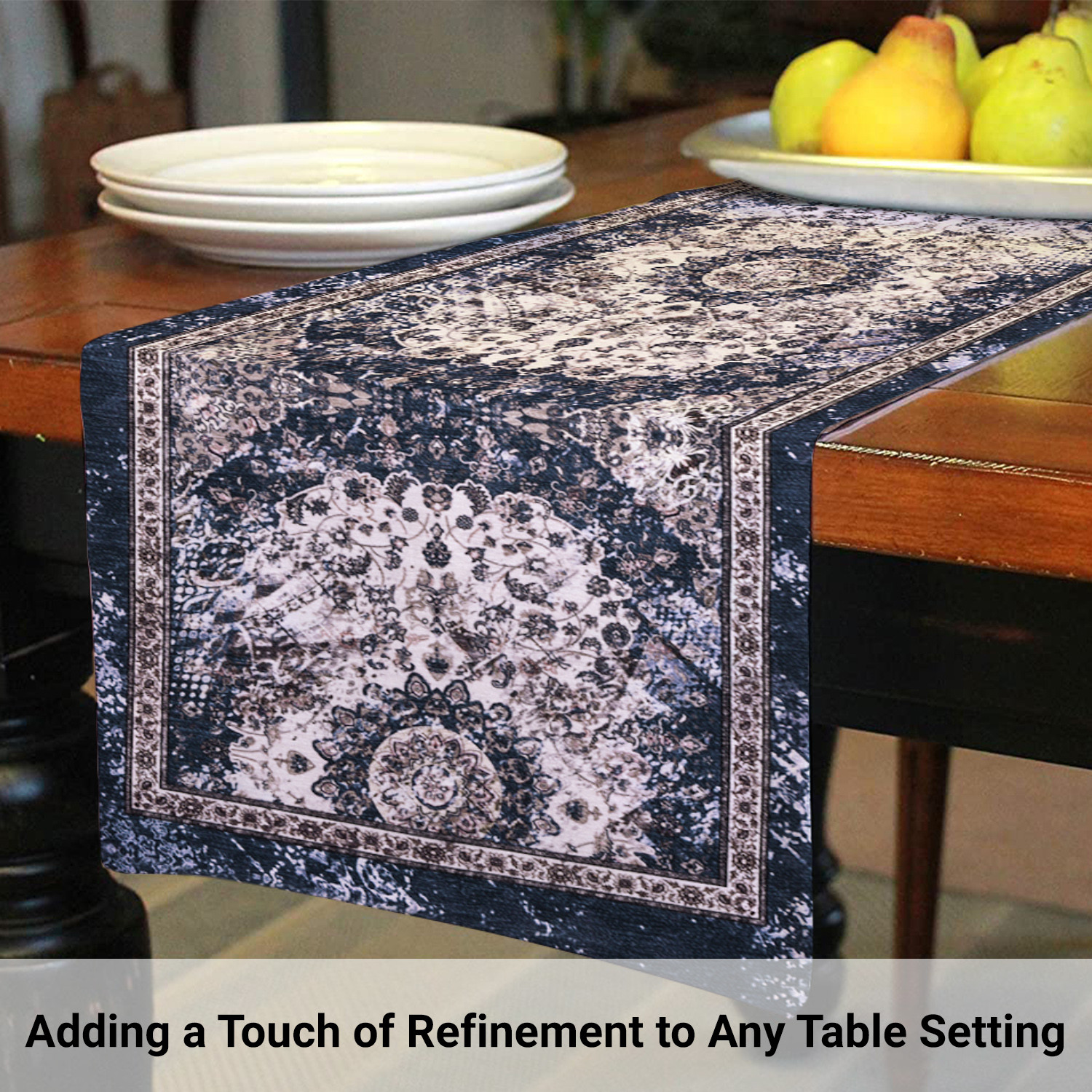 Kuber Industries Table Runner  13x36 Inch  Dining Table Runner  Wedding Table Runner  Table Runner for Family Dinners  Hotels  Coffee Table Runner  Carpet Printed  Blue