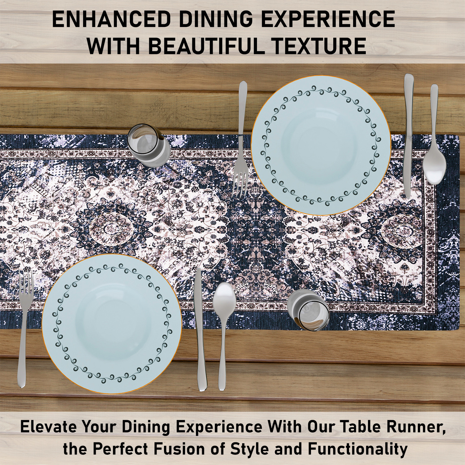 Kuber Industries Table Runner  13x36 Inch  Dining Table Runner  Wedding Table Runner  Table Runner for Family Dinners  Hotels  Coffee Table Runner  Carpet Printed  Blue