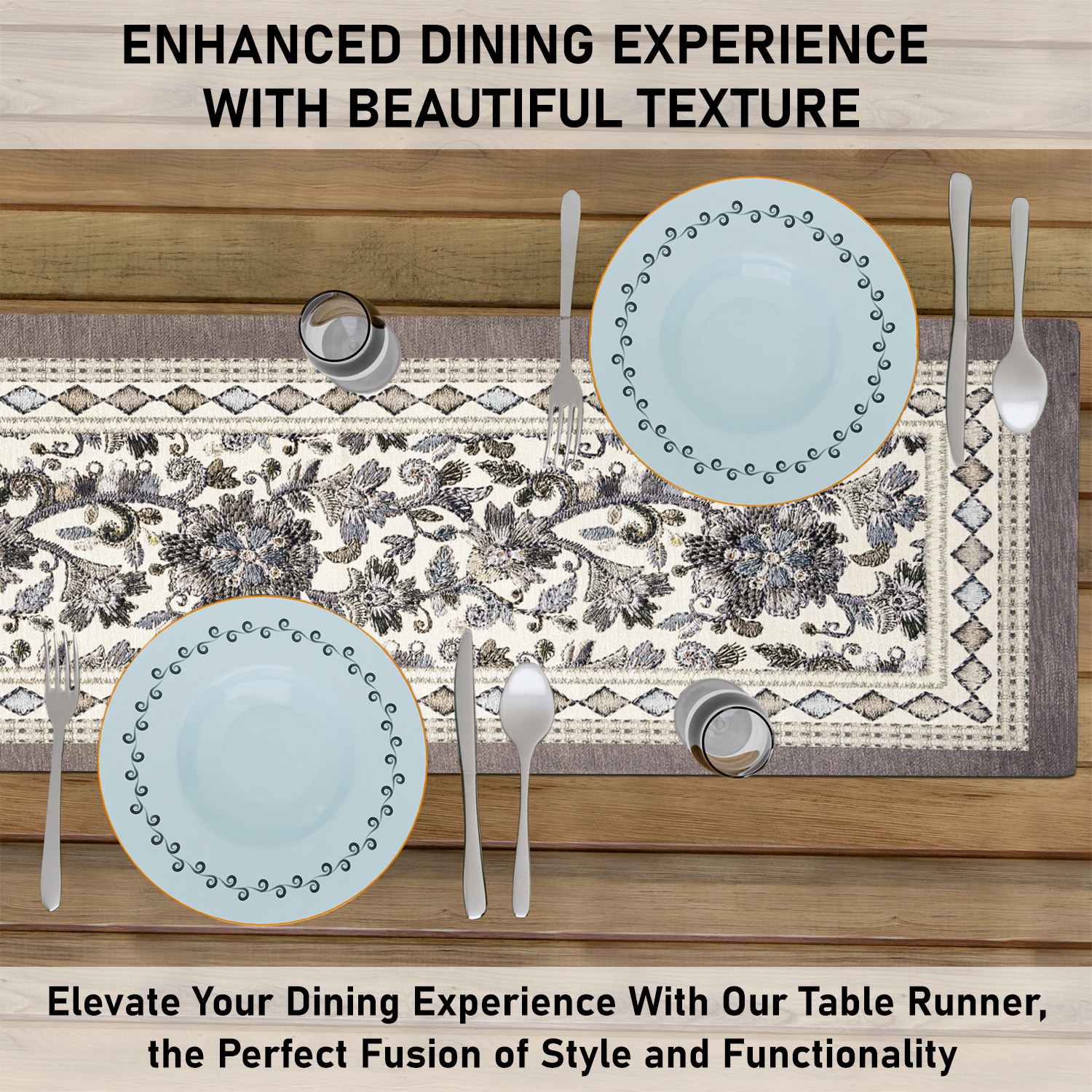 Kuber Industries Table Runner  13x36 Inch  Dining Table Runner  Wedding Table Runner  Table Runner for Family Dinners  Hotels  Coffee Table Runner  Embroidery Flower Print  Grey