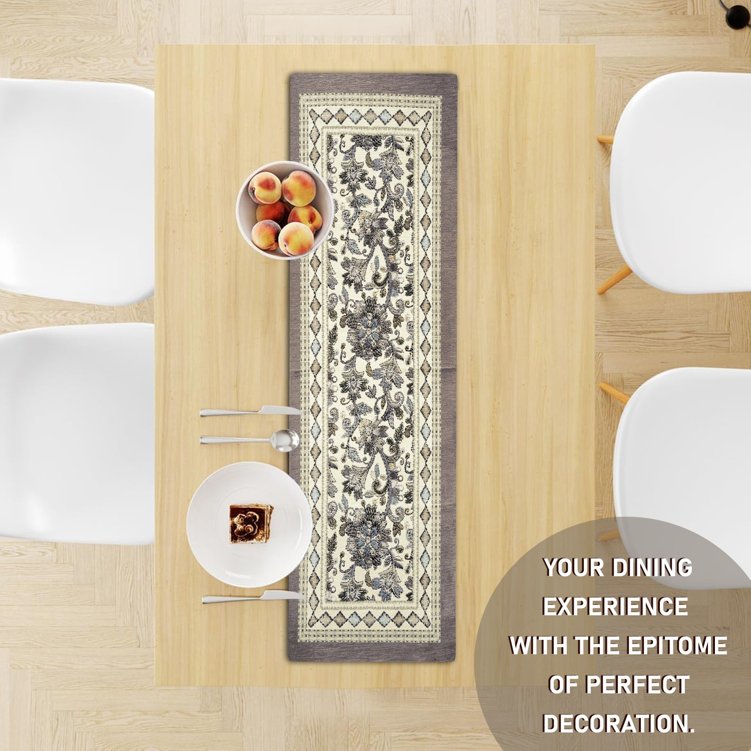 Kuber Industries Table Runner  13x36 Inch  Dining Table Runner  Wedding Table Runner  Table Runner for Family Dinners  Hotels  Coffee Table Runner  Embroidery Flower Print  Grey