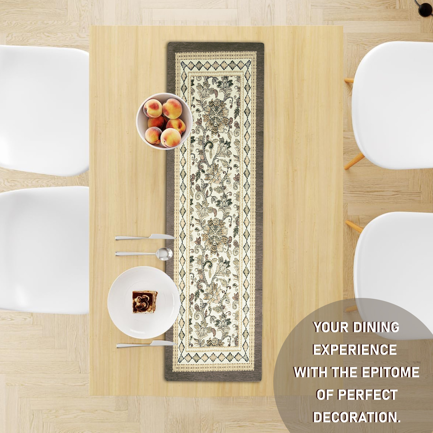 Kuber Industries Table Runner  13x36 Inch  Dining Table Runner  Wedding Table Runner  Table Runner for Family Dinners  Hotels  Coffee Table Runner  Embroidery Flower Print  Light Brown