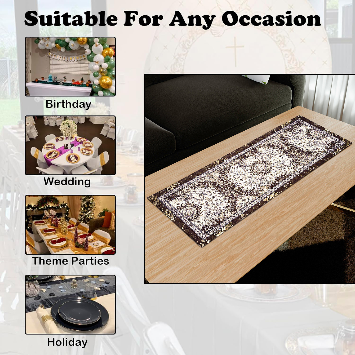 Kuber Industries Table Runner  13x36 Inch  Dining Table Runner  Wedding Table Runner  Table Runner for Family Dinners  Hotels  Coffee Table Runner  Carpet Printed  Brown