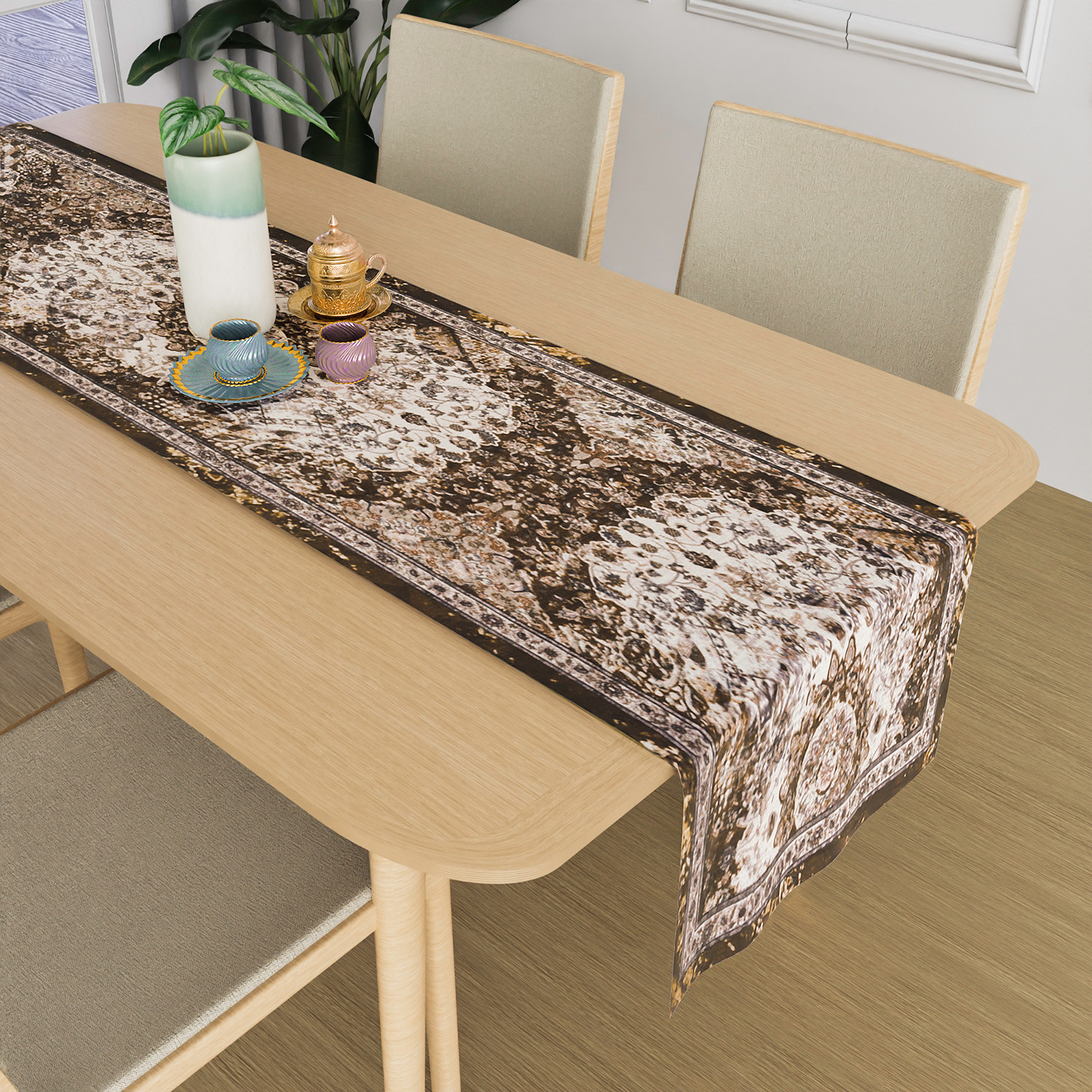 Kuber Industries Table Runner  13x72 Inch  Dining Table Runner  Wedding Table Runner  Table Runner for Family Dinners  Hotels  Coffee Table Runner  Carpet Printed  Brown