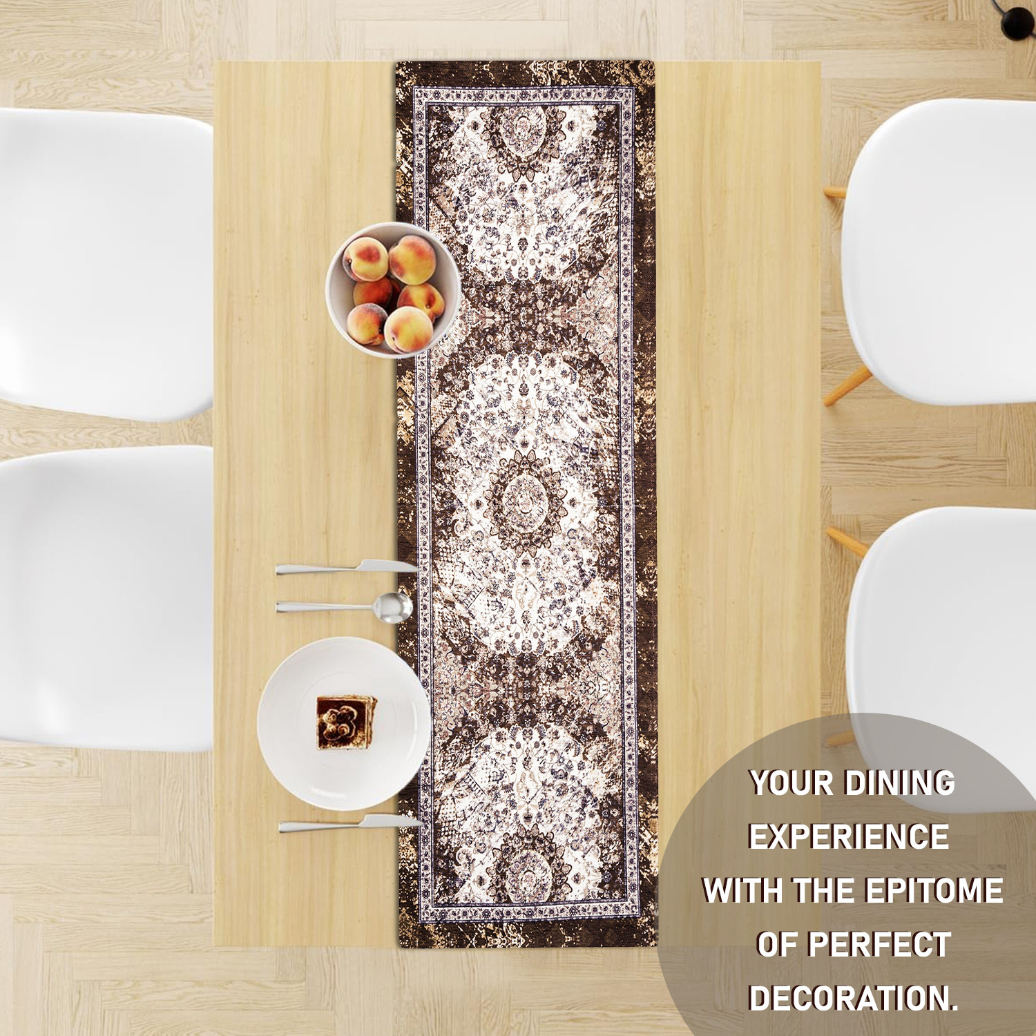 Kuber Industries Table Runner  13x72 Inch  Dining Table Runner  Wedding Table Runner  Table Runner for Family Dinners  Hotels  Coffee Table Runner  Carpet Printed  Brown