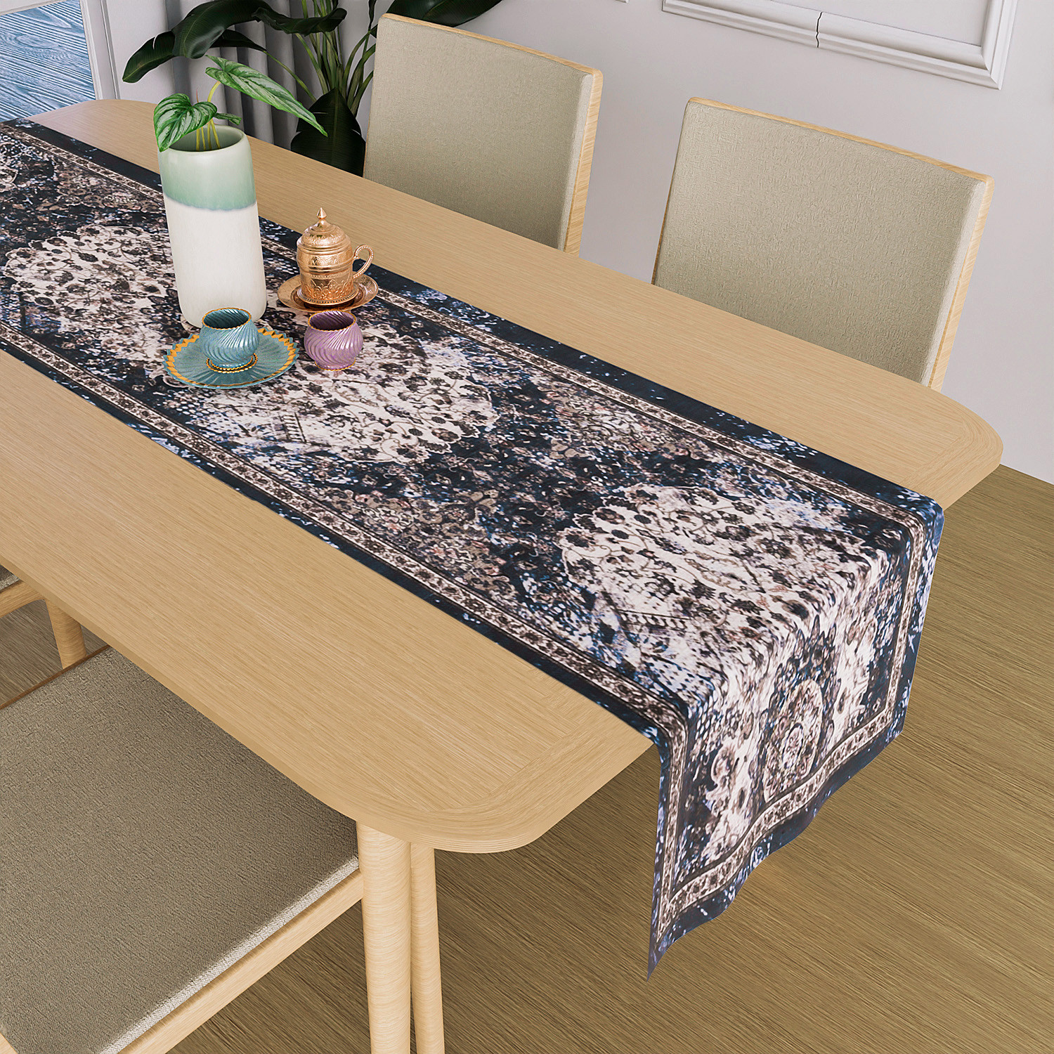 Kuber Industries Table Runner  13x72 Inch  Dining Table Runner  Wedding Table Runner  Table Runner for Family Dinners  Hotels  Coffee Table Runner  Carpet Printed  Blue