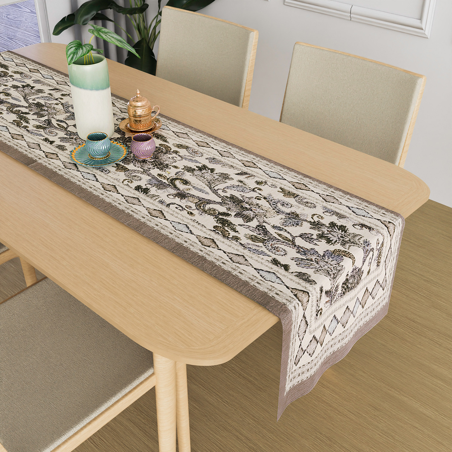 Kuber Industries Table Runner  13x72 Inch  Dining Table Runner  Wedding Table Runner  Table Runner for Family Dinners  Hotels  Coffee Table Runner  Embroidery Flower Print  Grey