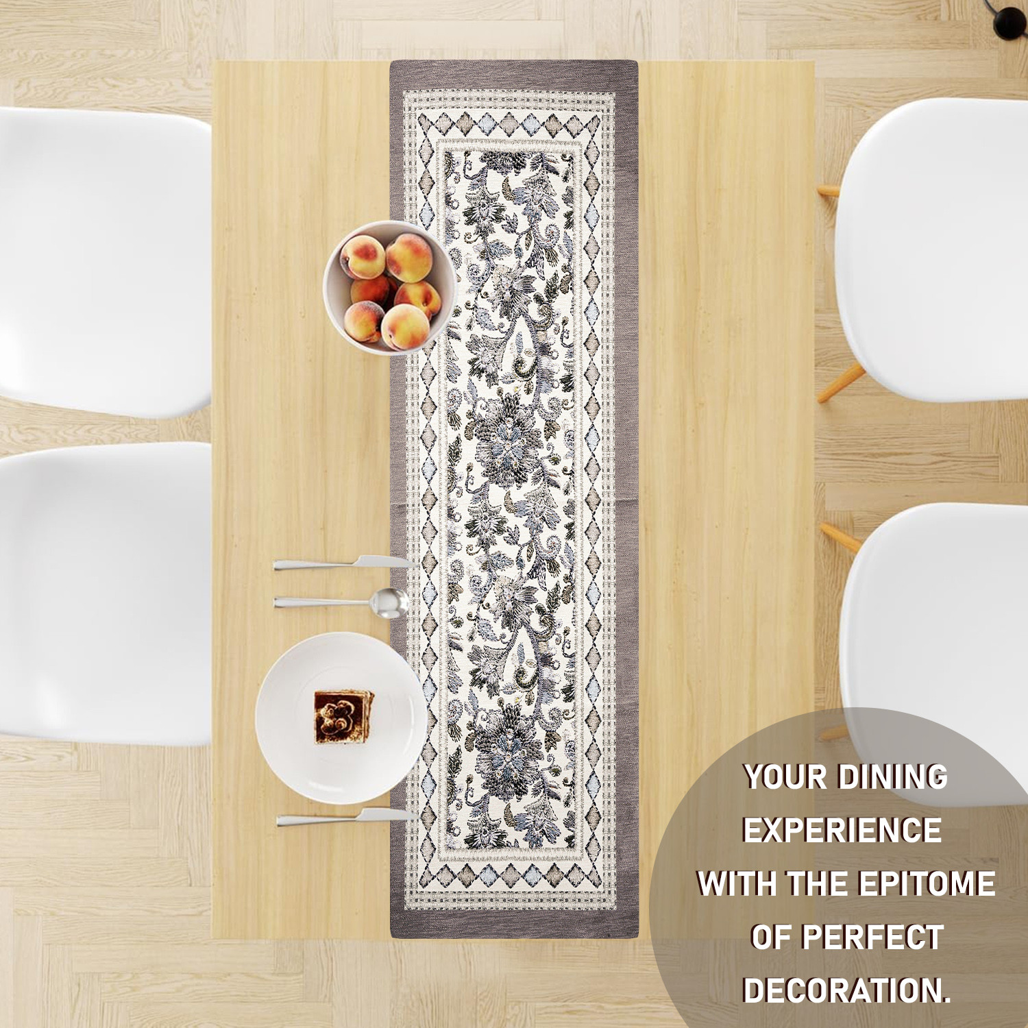 Kuber Industries Table Runner  13x72 Inch  Dining Table Runner  Wedding Table Runner  Table Runner for Family Dinners  Hotels  Coffee Table Runner  Embroidery Flower Print  Grey