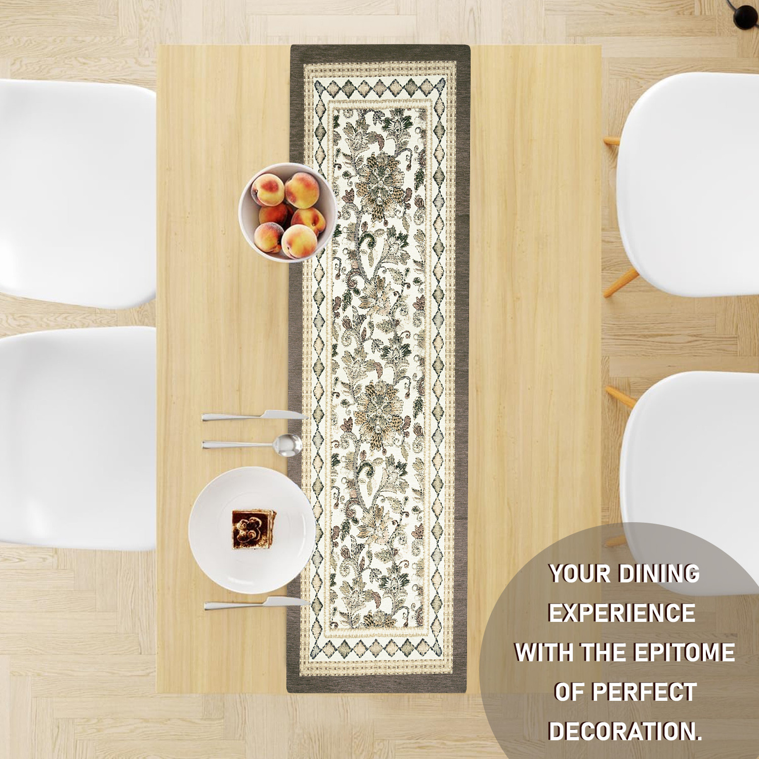 Kuber Industries Table Runner  13x72 Inch  Dining Table Runner  Wedding Table Runner  Table Runner for Family Dinners  Hotels  Coffee Table Runner  Embroidery Flower Print  Light Brown