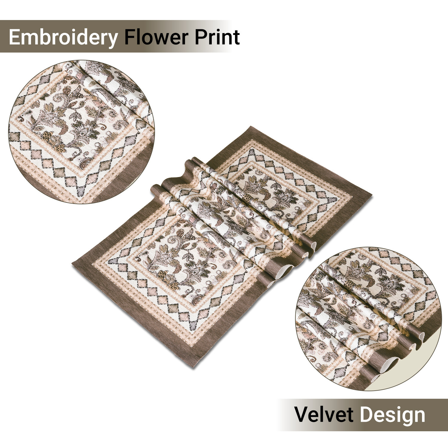 Kuber Industries Table Runner  13x72 Inch  Dining Table Runner  Wedding Table Runner  Table Runner for Family Dinners  Hotels  Coffee Table Runner  Embroidery Flower Print  Light Brown