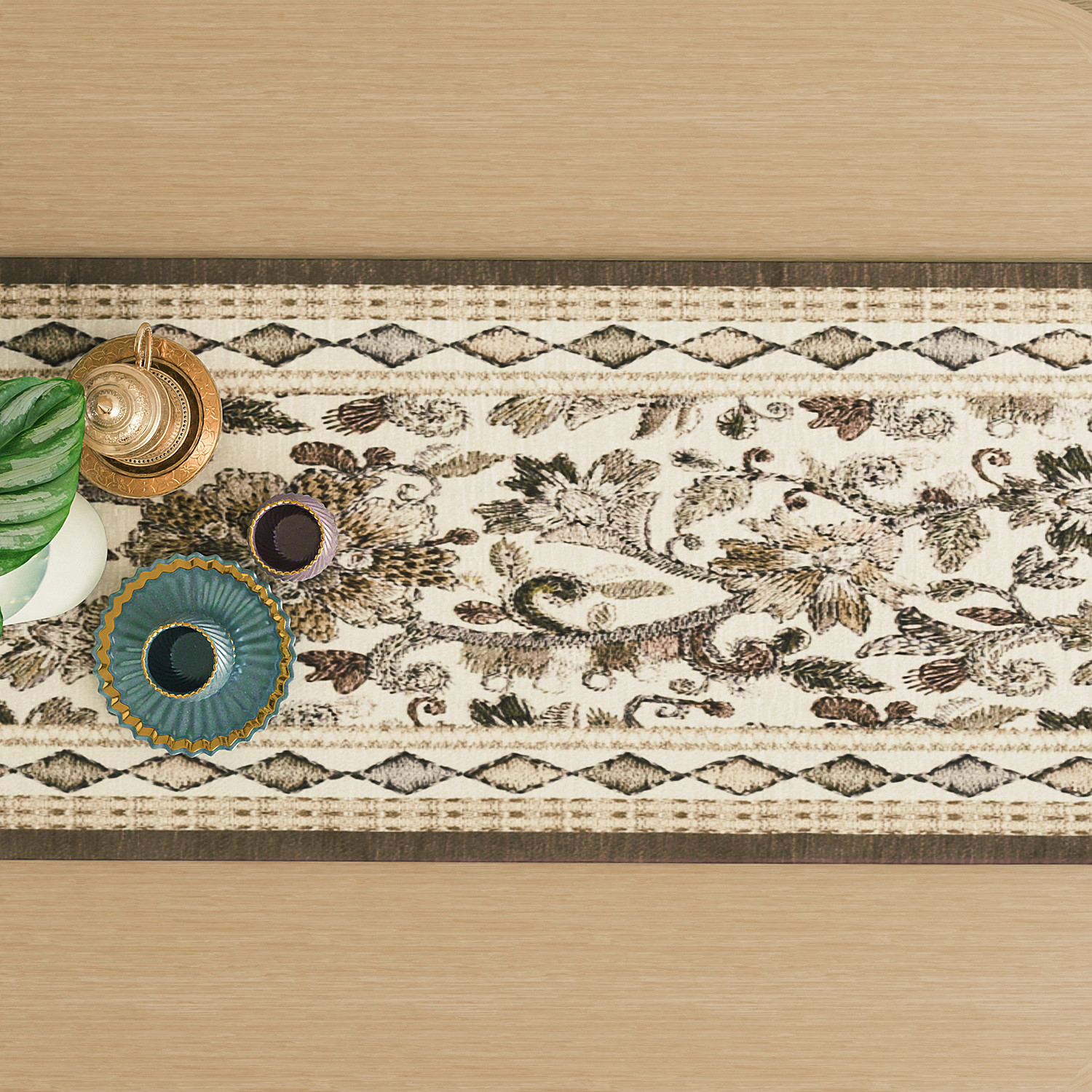 Kuber Industries Table Runner  13x72 Inch  Dining Table Runner  Wedding Table Runner  Table Runner for Family Dinners  Hotels  Coffee Table Runner  Embroidery Flower Print  Light Brown