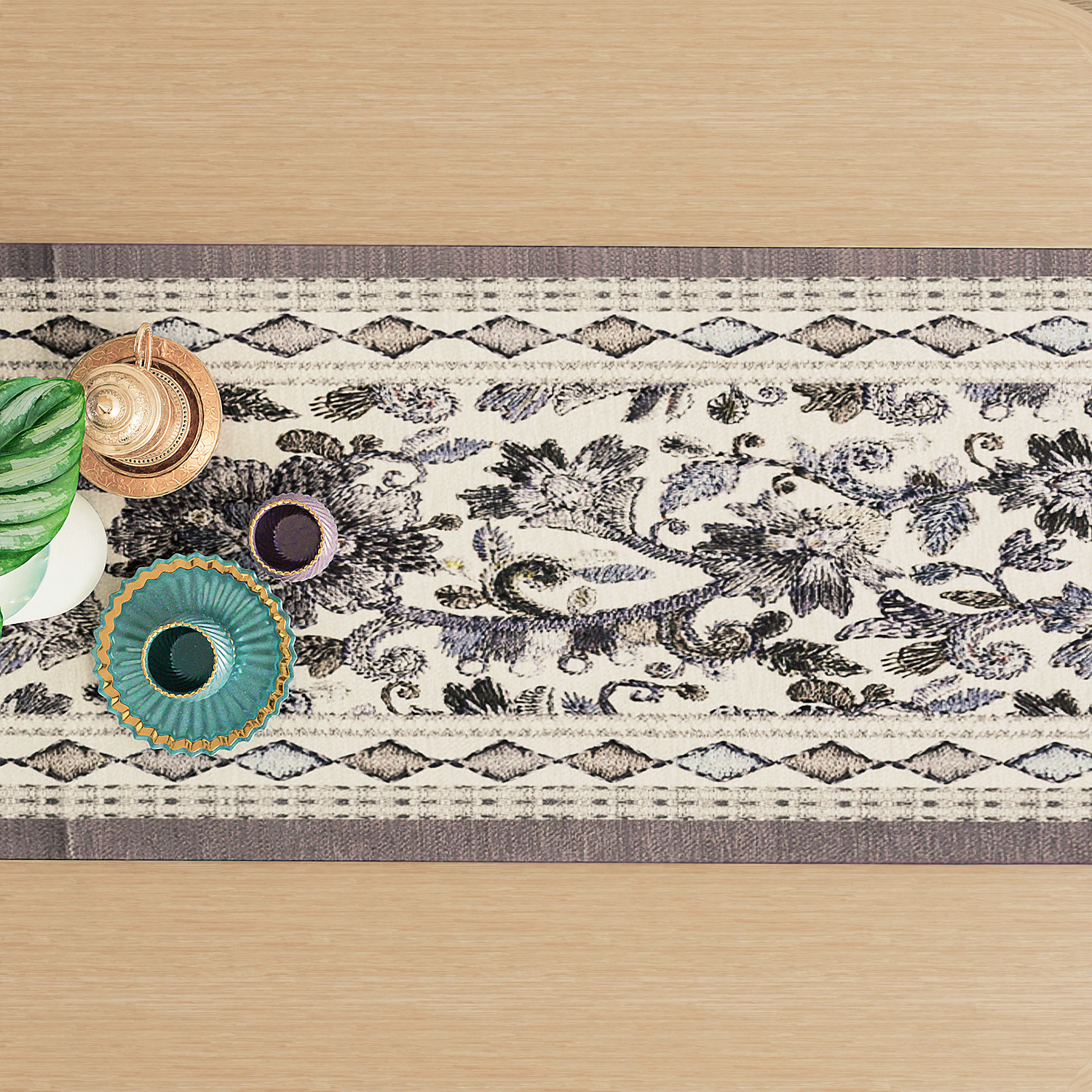 Kuber Industries Table Runner  13x72 Inch  Dining Table Runner  Wedding Table Runner  Table Runner for Family Dinners  Hotels  Coffee Table Runner  Embroidery Flower Print  Grey