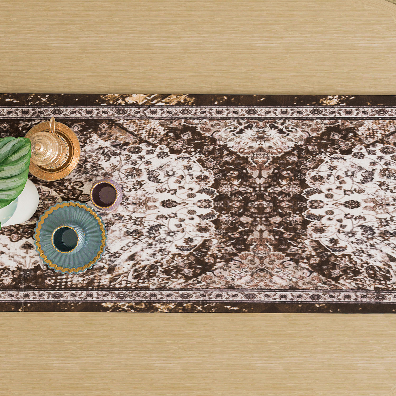 Kuber Industries Table Runner  13x72 Inch  Dining Table Runner  Wedding Table Runner  Table Runner for Family Dinners  Hotels  Coffee Table Runner  Carpet Printed  Brown