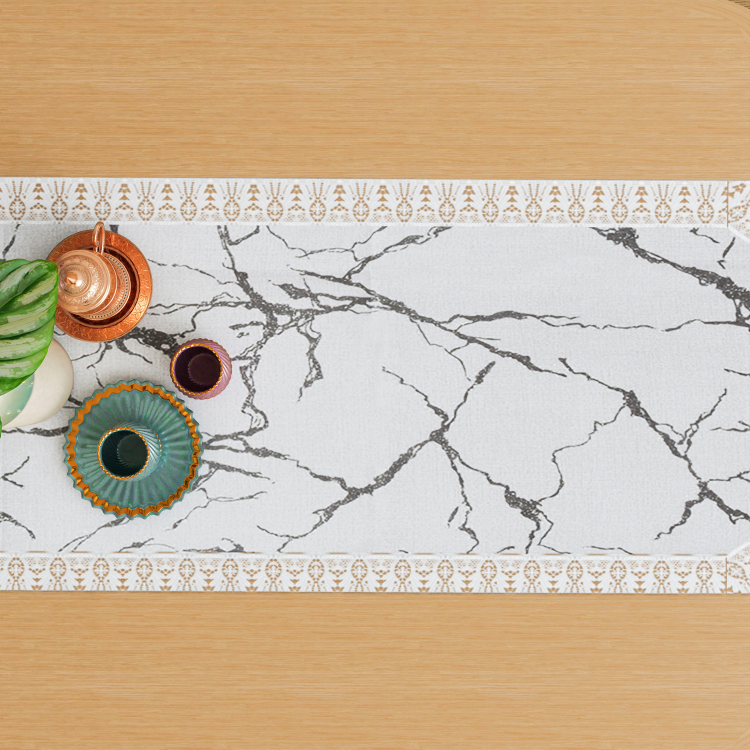 Kuber Industries Table Runner  14x74 Inch  Dining Table Runner  Wedding Table Runner  Table Runner for Family Dinners  Hotels  Runner for Home-Restaurant  Marble Print  Light Grey