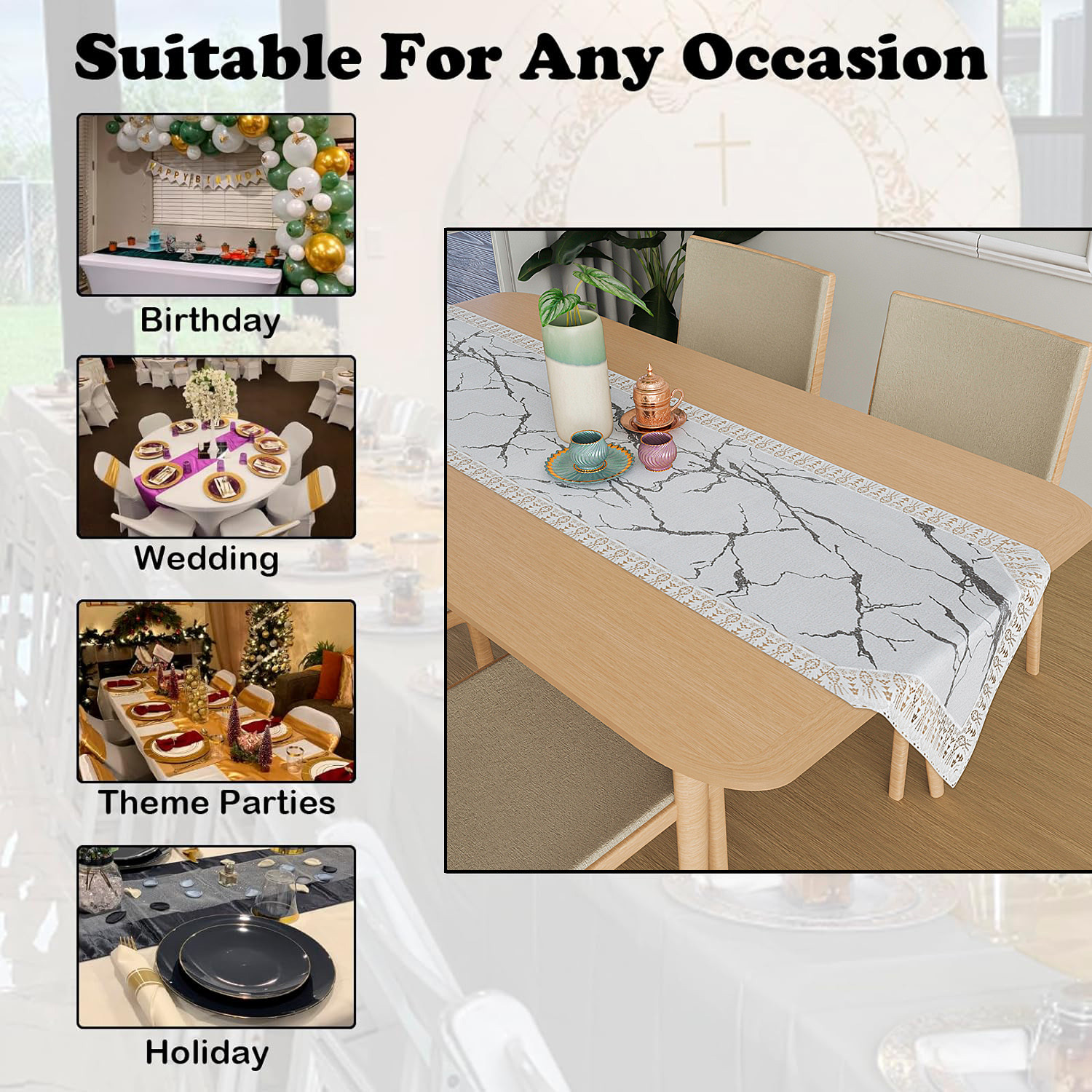 Kuber Industries Table Runner  14x74 Inch  Dining Table Runner  Wedding Table Runner  Table Runner for Family Dinners  Hotels  Runner for Home-Restaurant  Marble Print  Light Grey