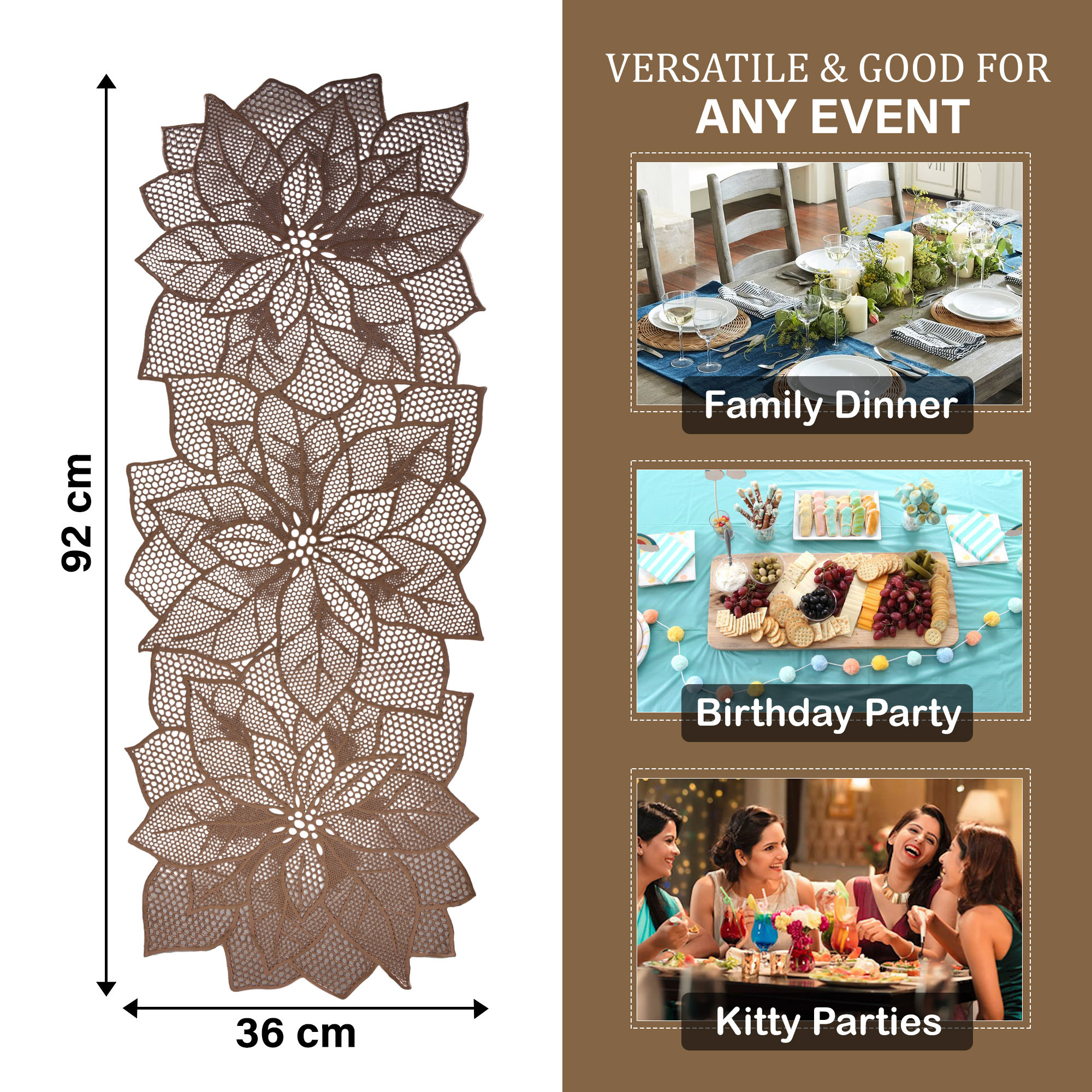 Kuber Industries Table Runner  Coffee Table Runner  Center Table Runner  Dining Table Runner  Kitchen Runner  Leather Runner for Party Wedding Family Dinners  Flower  Copper