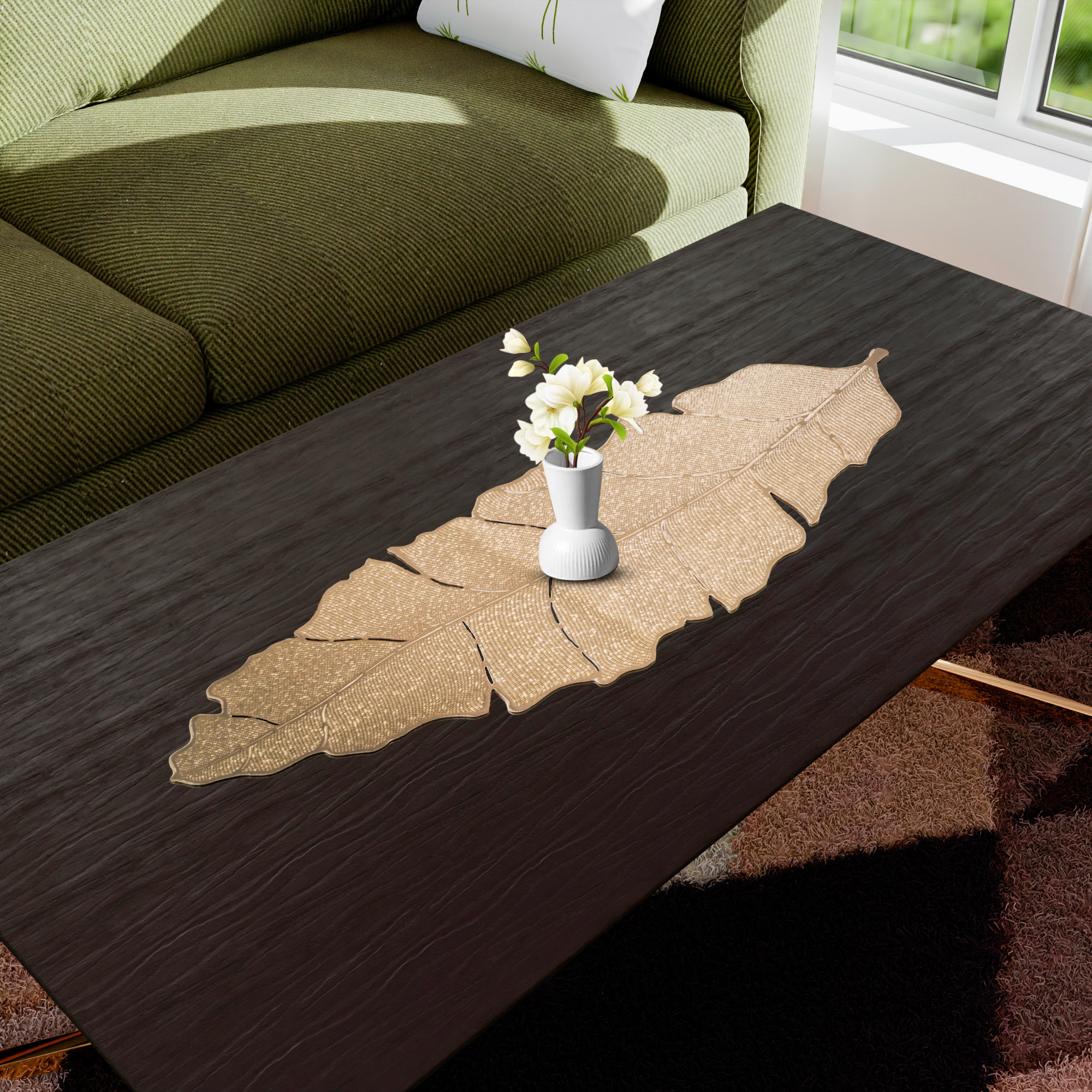 Kuber Industries Table Runner  Coffee Table Runner  Center Table Runner  Dining Table Runner  Kitchen Runner  Leather Runner for Party Wedding Family Dinners  Patta  Golden