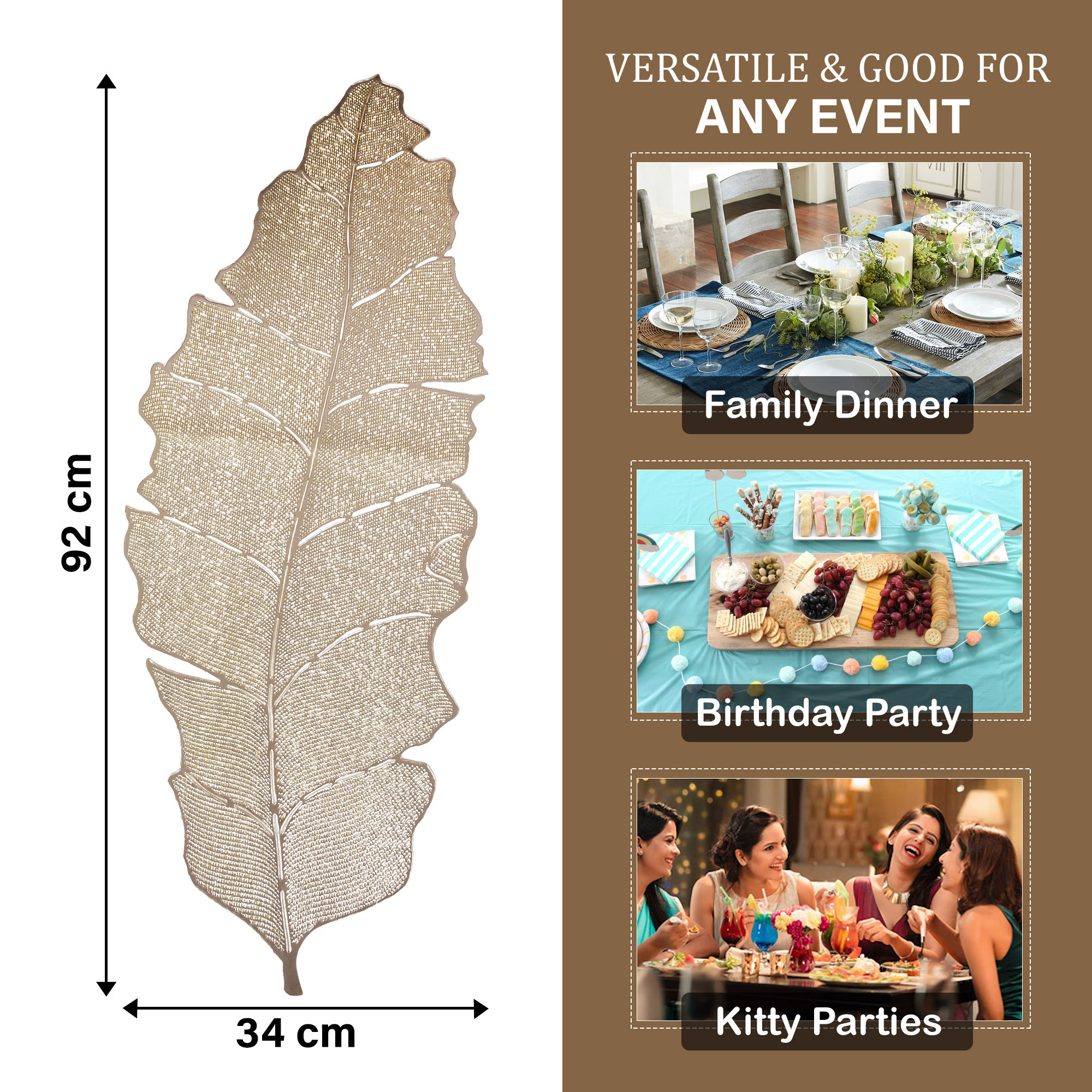 Kuber Industries Table Runner  Coffee Table Runner  Center Table Runner  Dining Table Runner  Kitchen Runner  Leather Runner for Party Wedding Family Dinners  Patta  Golden