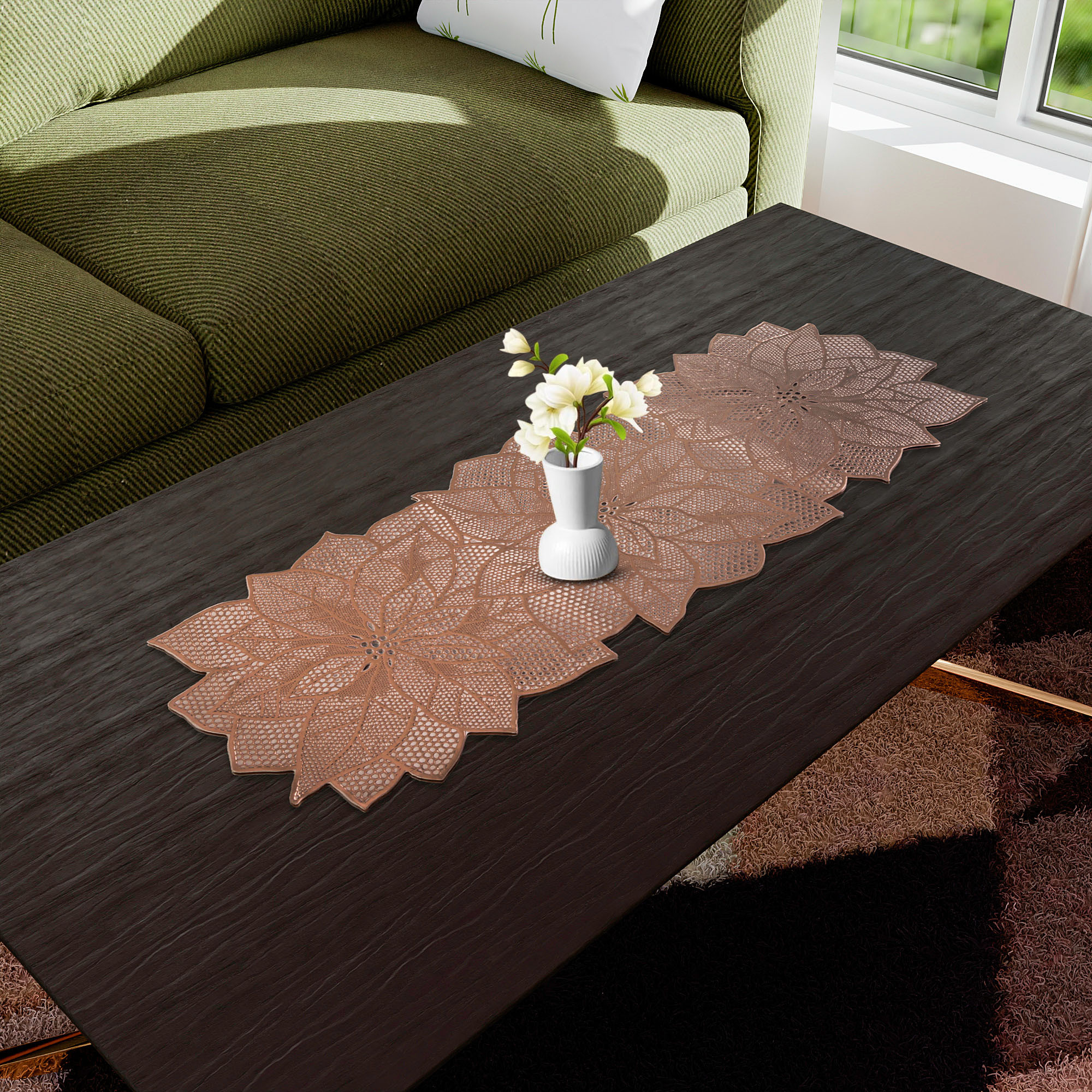 Kuber Industries Table Runner  Coffee Table Runner  Center Table Runner  Dining Table Runner  Kitchen Runner  Leather Runner for Party Wedding Family Dinners  Flower  Copper