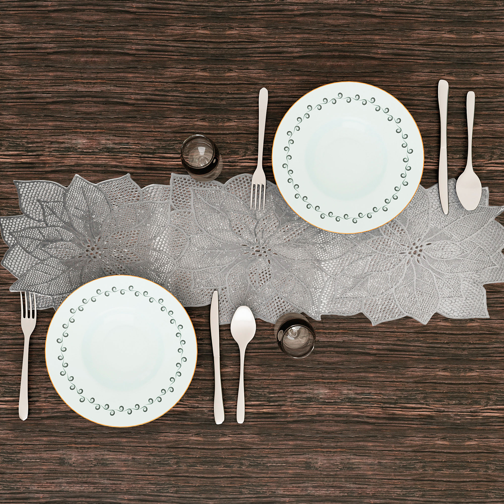 Kuber Industries Table Runner  Coffee Table Runner  Leather Runner for Party Wedding Family Dinners  Center Table Runner  Dining Table Runner  Kitchen Runner  Flower  Silver