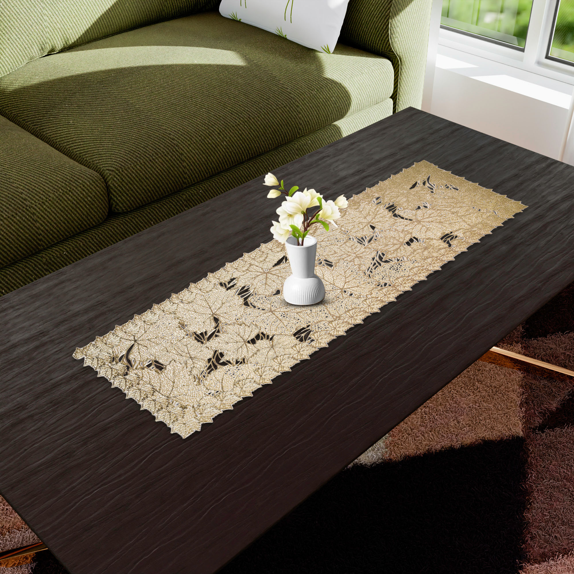 Kuber Industries Table Runner  Dining Table Runner  Kitchen Runner  Coffee Table Runner  Center Table Runner  Rectangular Leather Runner for Party Wedding Family Dinners  Leaf  Golden