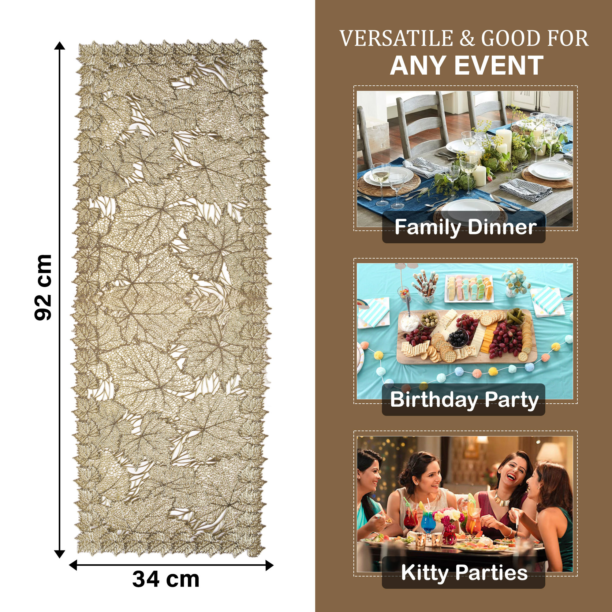Kuber Industries Table Runner  Dining Table Runner  Kitchen Runner  Coffee Table Runner  Center Table Runner  Rectangular Leather Runner for Party Wedding Family Dinners  Leaf  Golden