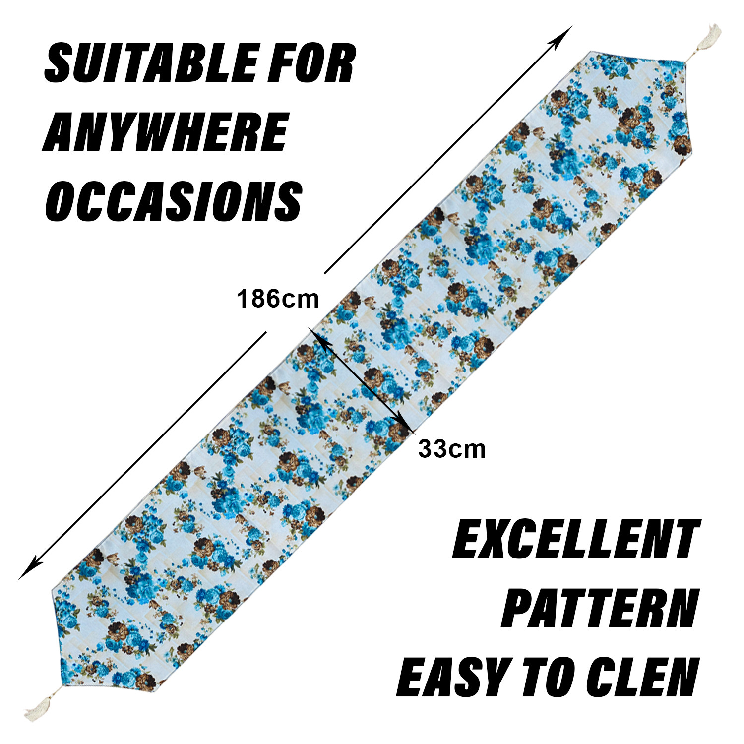 Kuber Industries Table Runner | Jute Digital Flower Print Dining Table Runner | Coffee Table Runner for Home Decor | Wedding | Parties | Large | Blue