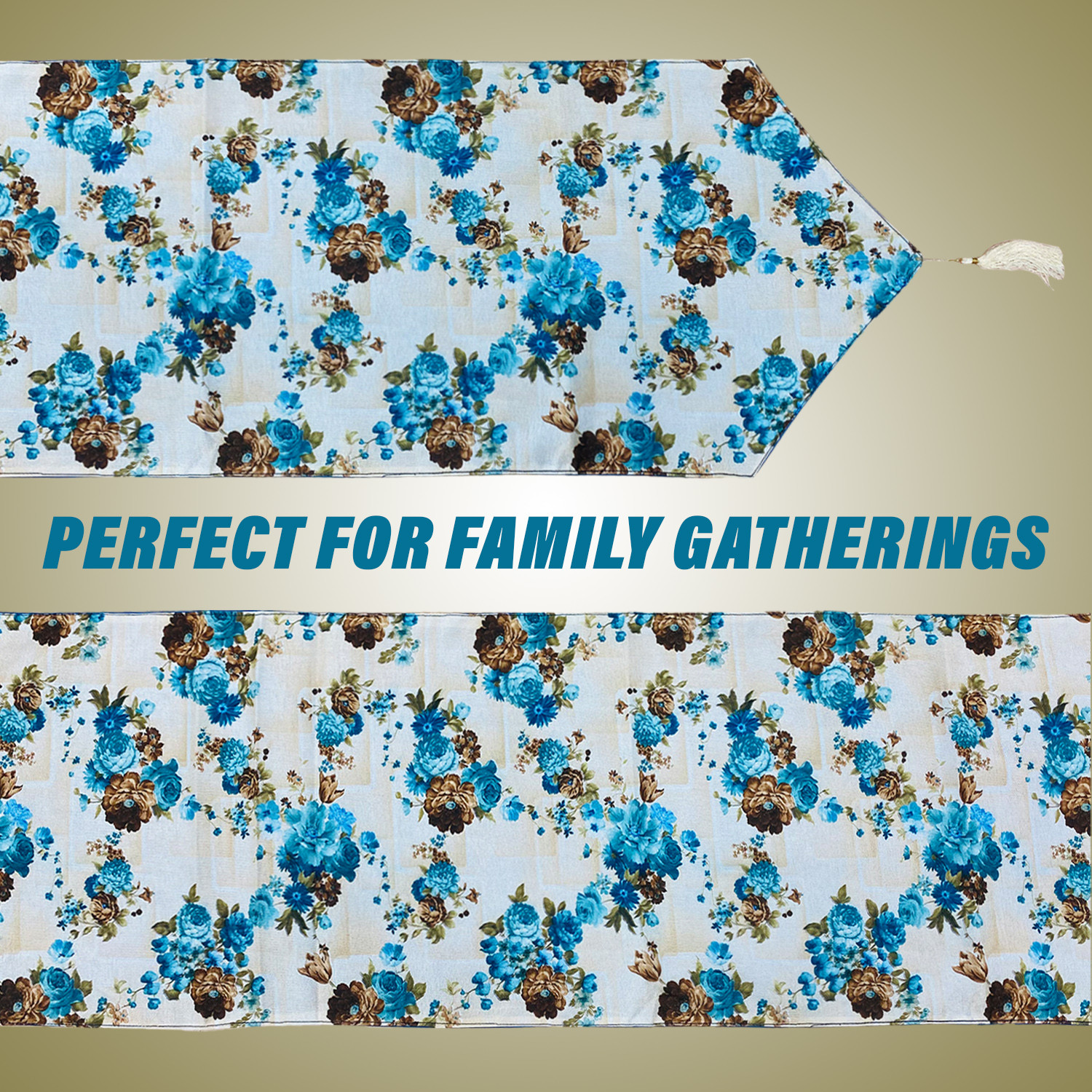 Kuber Industries Table Runner | Jute Digital Flower Print Dining Table Runner | Coffee Table Runner for Home Decor | Wedding | Parties | Large | Blue