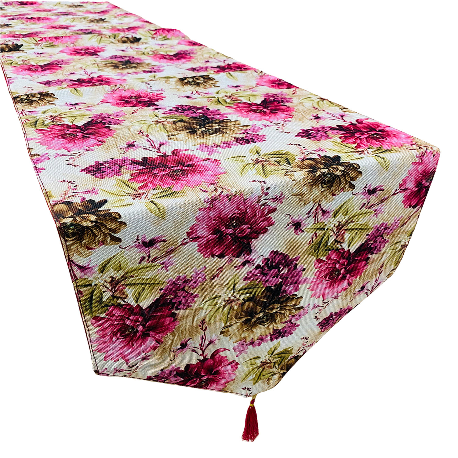 Kuber Industries Table Runner | Jute Digital Flower Print Dining Table Runner | Coffee Table Runner for Home Decor | Wedding | Parties | Large | Pink