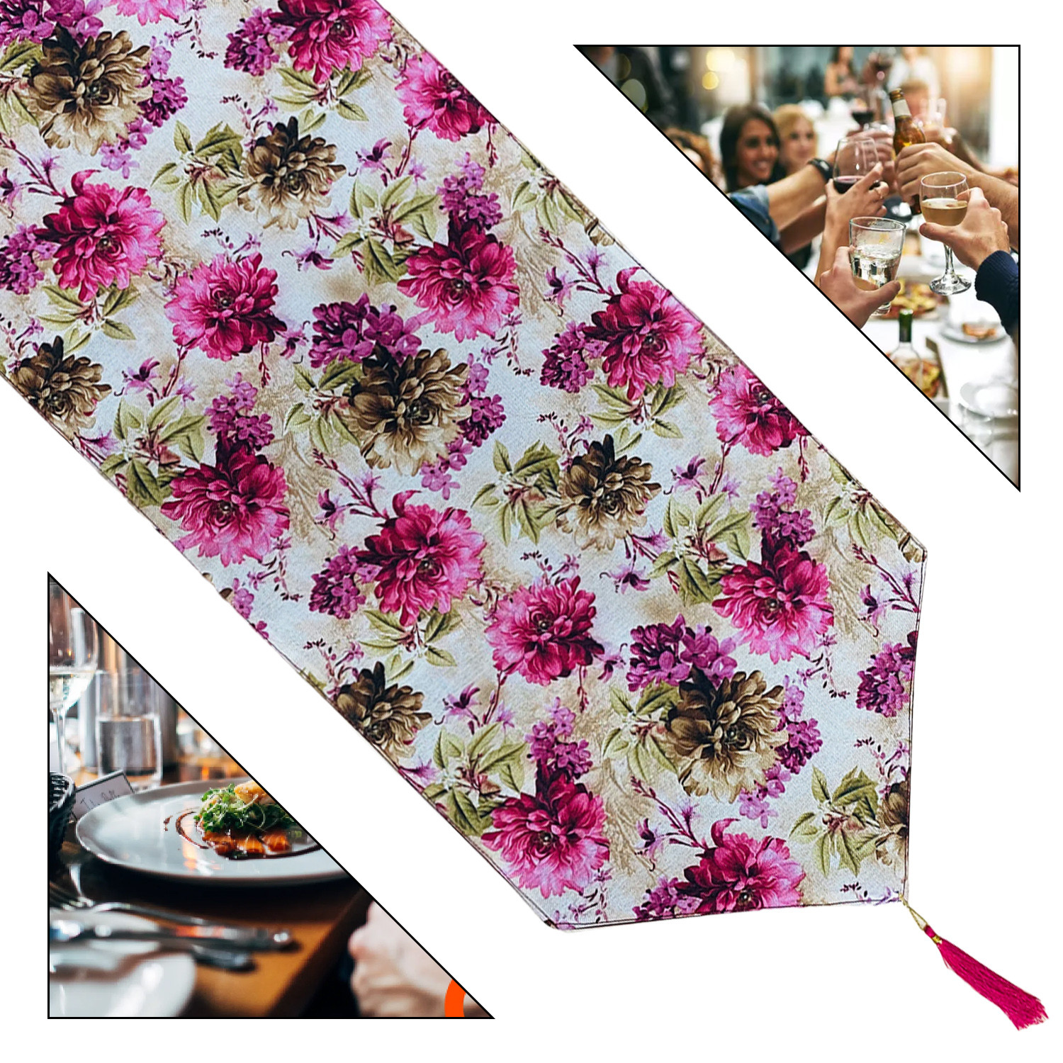 Kuber Industries Table Runner | Jute Digital Flower Print Dining Table Runner | Coffee Table Runner for Home Decor | Wedding | Parties | Large | Pink