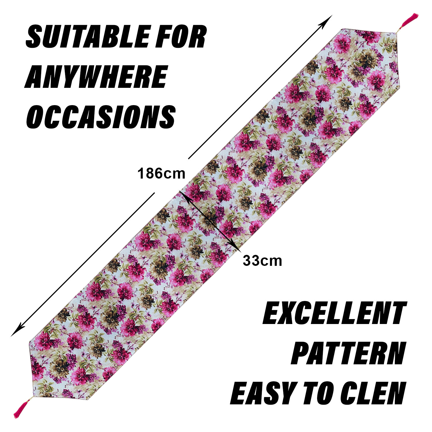 Kuber Industries Table Runner | Jute Digital Flower Print Dining Table Runner | Coffee Table Runner for Home Decor | Wedding | Parties | Large | Pink