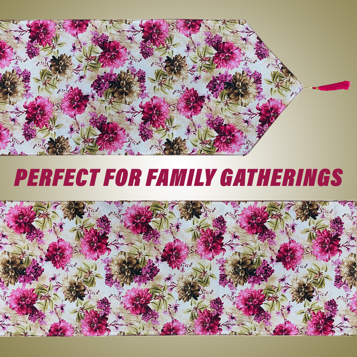 Kuber Industries Table Runner | Jute Digital Flower Print Dining Table Runner | Coffee Table Runner for Home Decor | Wedding | Parties | Large | Pink